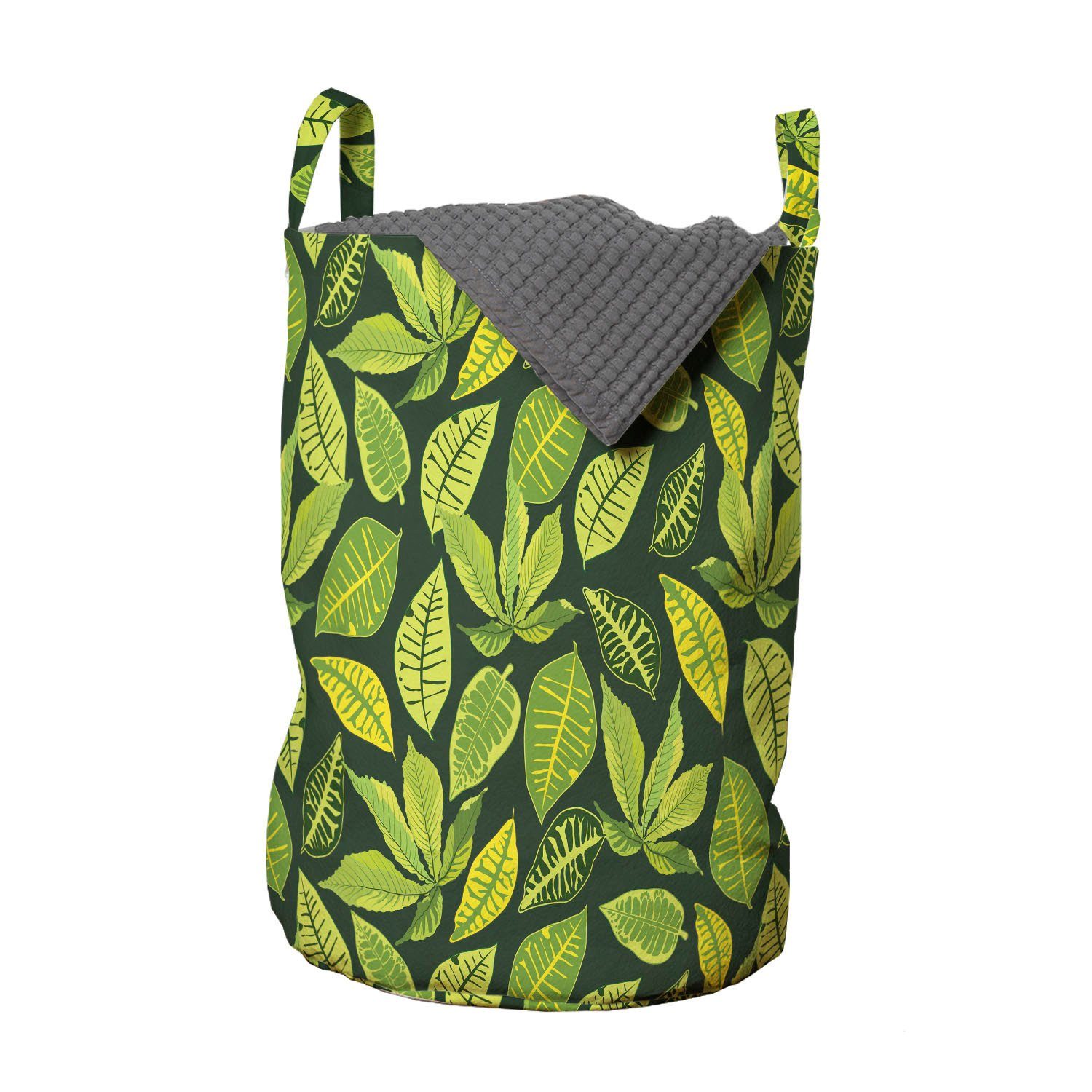 Abakuhaus Wäschesäckchen Wäschekorb mit Griffen Kordelzugverschluss für Waschsalons, Blätter Hawaii-Wald Pflanzen Kunst