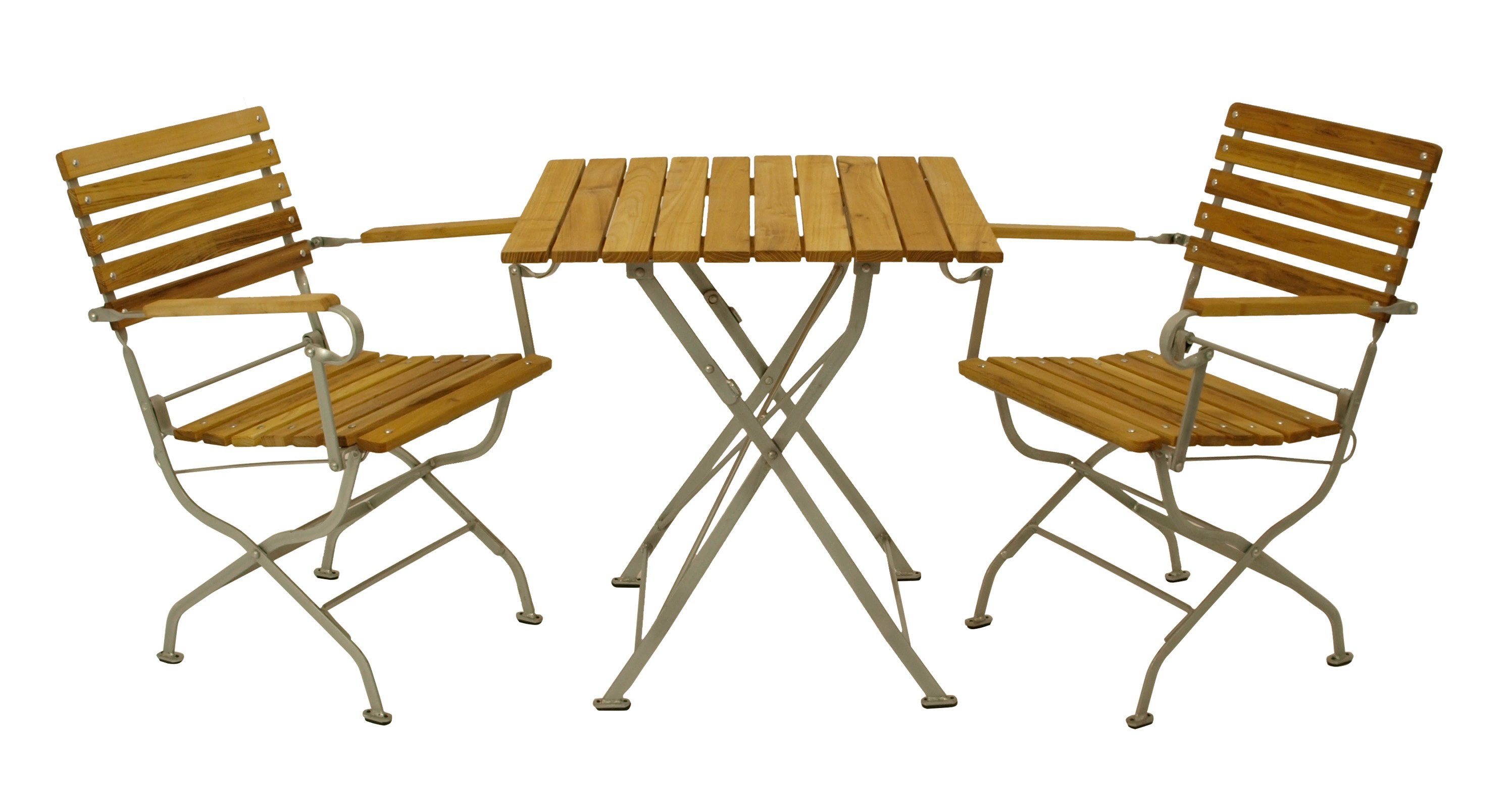 DEGAMO Garten-Essgruppe PASSAU, (3-tlg), (2x Sessel, 1x Tisch 70x70cm) Gestell verzinkt + Robinie, klappbar