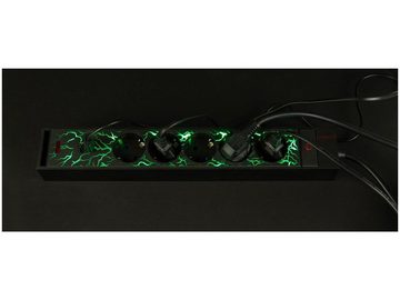 REV Mehrfachsteckdose (2x USB Anschluß, Rutschfest, Kabellänge 140 m), Gamer Steckerleiste 5fach 2-poliger Schalter schwarz LED Farbwechsel