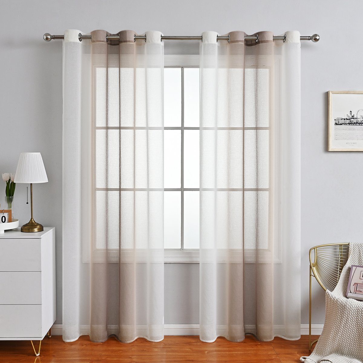 Vorhang, HOMEIDEAS, Ösen (2 St), transparent, Farbverlauf Durchsichtig, Fenstervorhang Braun