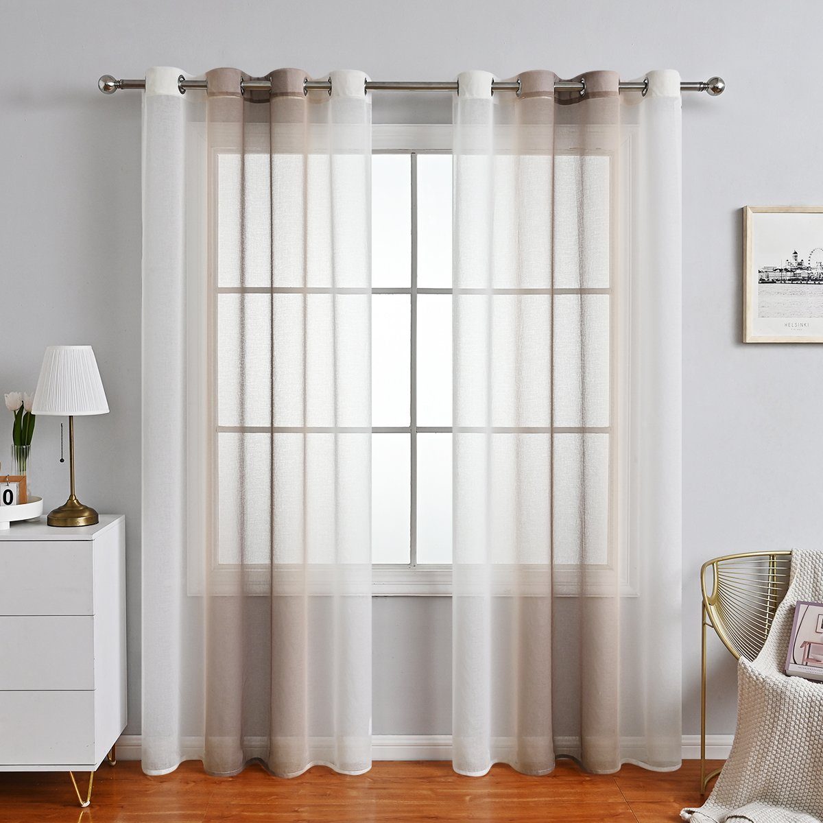 St), Ösen Farbverlaufsvorhänge Polyester, Gardine, halbtransparent, (2 HOMEIDEAS,