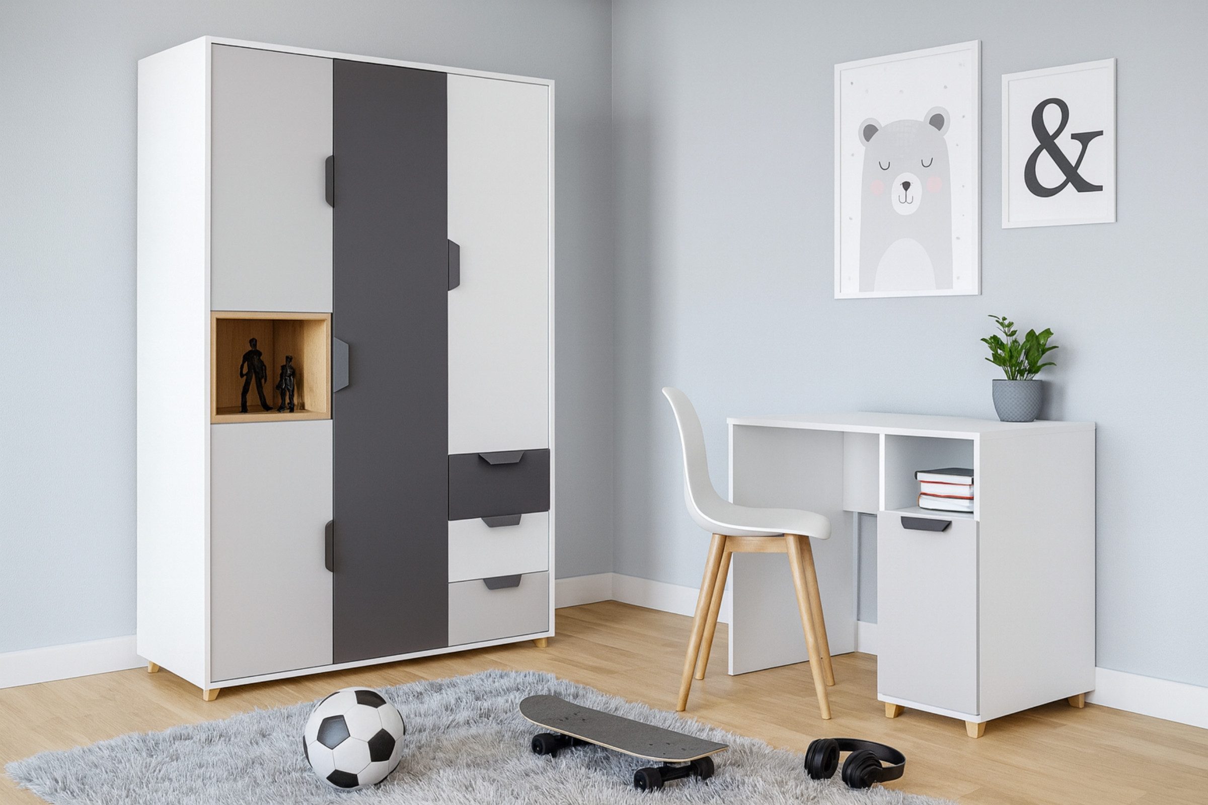 Deine Möbel 24 Kinderkleiderschrank JUSTIN 1 Kleiderschrank 3-türig Drehtür günstig online kaufen