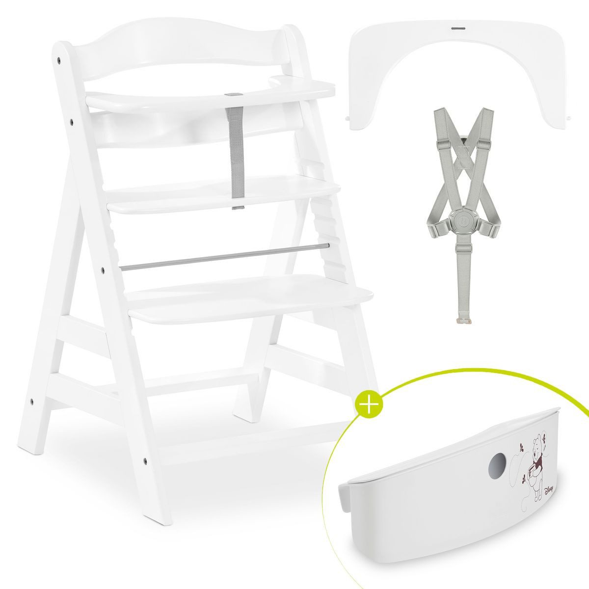 Hauck Hochstuhl Alpha Plus - White, Mitwachsender Holz Kinderhochstuhl verstellbar inkl. Aufbewahrungsbox