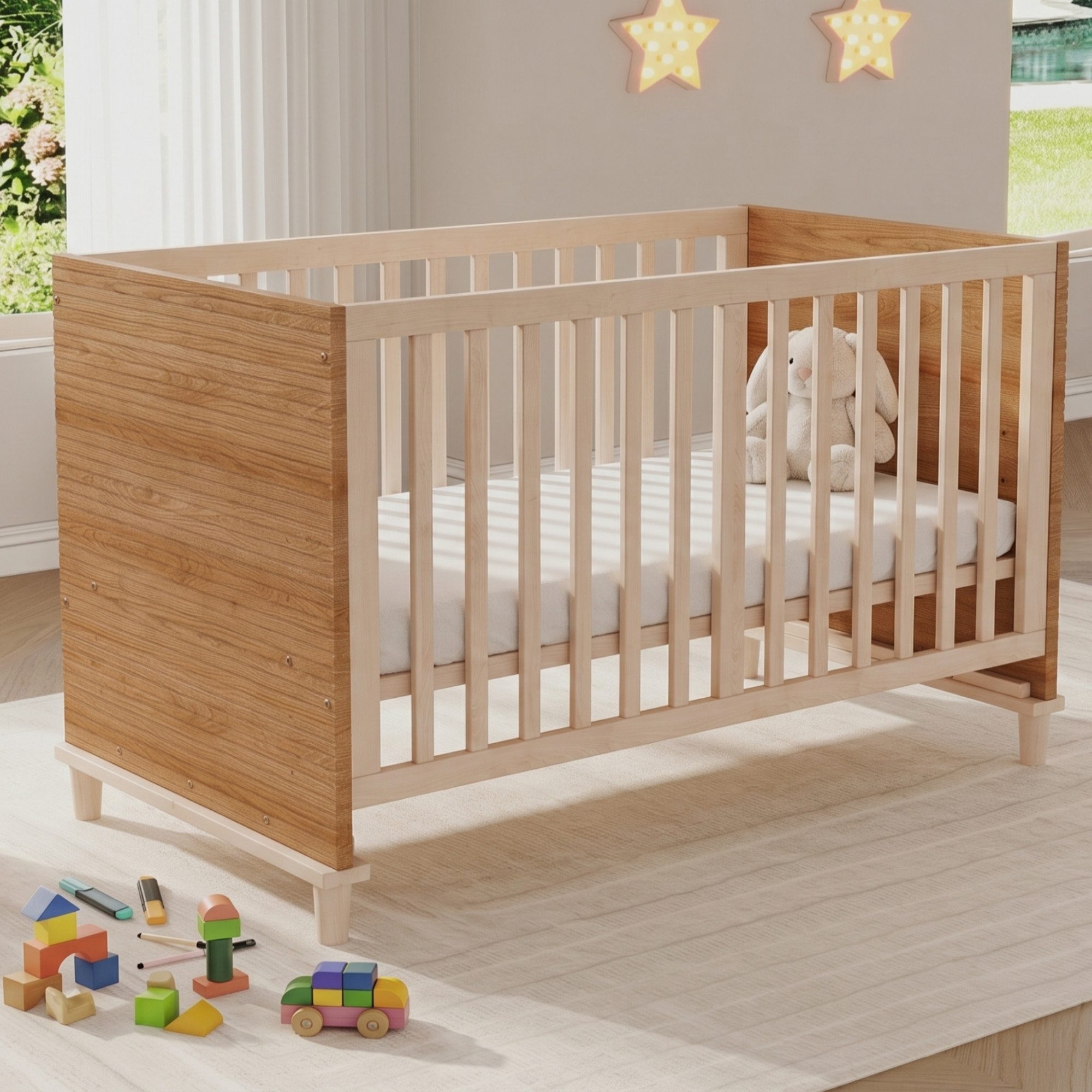 Flieks Babybett, Gitterbett Kinderbett 70x140cm mit 5-stufiger Höhenverstellung