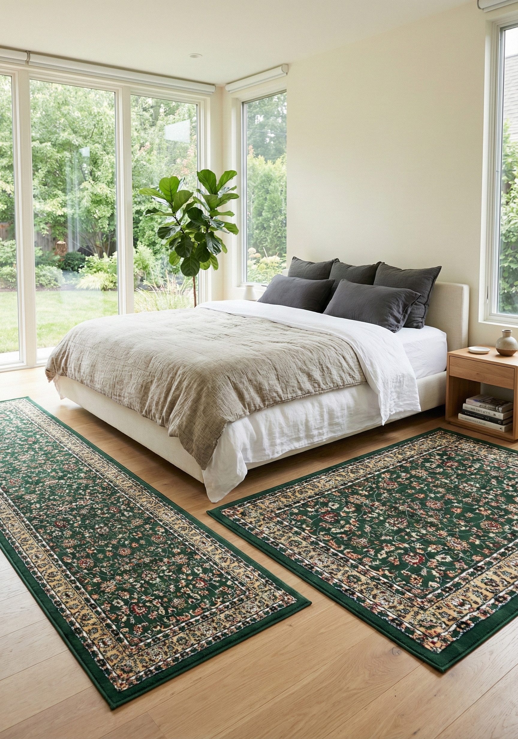 Vimoda Orientteppich Klassischer Teppich Kurzflor in Grün, Beige, Rot & Grau, Rechteckig, Höhe: 6 mm, Kunstvollem Klassik Muster Blumen GRÜN, Braun & Schwarz – Bild 4 von 5