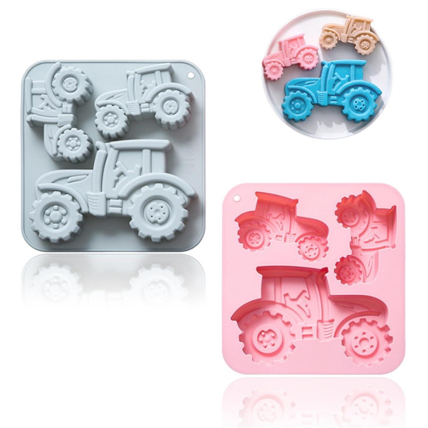 LuxusKollektion Silikonform Backform Traktor Silikon 2Stk Blau/Rosa