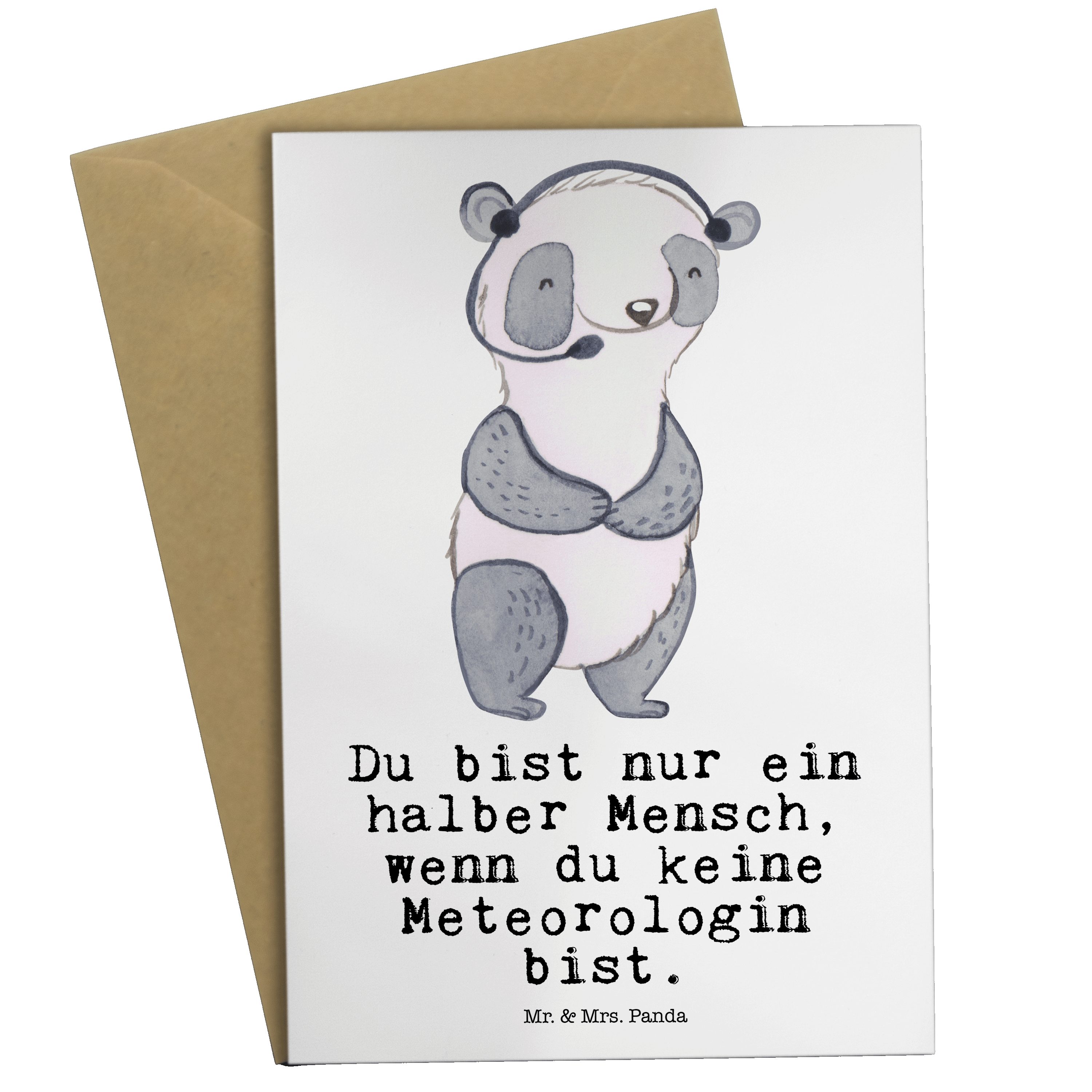 Mr. & Mrs. Panda Grußkarte Meteorologin mit Herz - Weiß - Geschenk, Klappkarte, Rente, Karte, Da