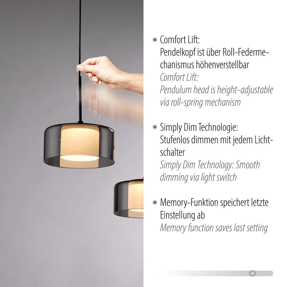 Paul Neuhaus LED Pendelleuchte LED Pendellampe RIKA, dimmbar, Memoryfunktion, höhenverstellbar, 7x LED Board 8W, warmweiß, manuell höhenverstellbar, stufenlos dimmbar, Memoryfunktion