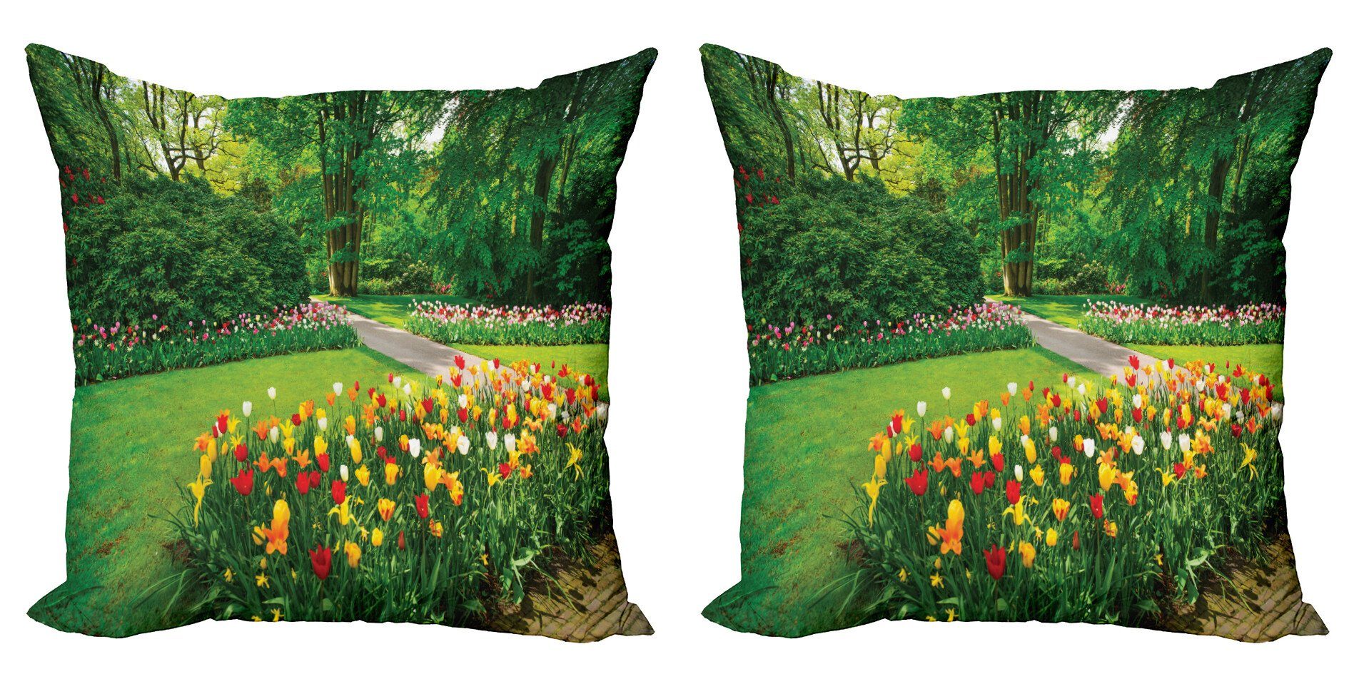Garten Abakuhaus (2 Modern Digitaldruck, Accent Kissenbezüge Stück), mit Tulpen Bäume Frühling Doppelseitiger