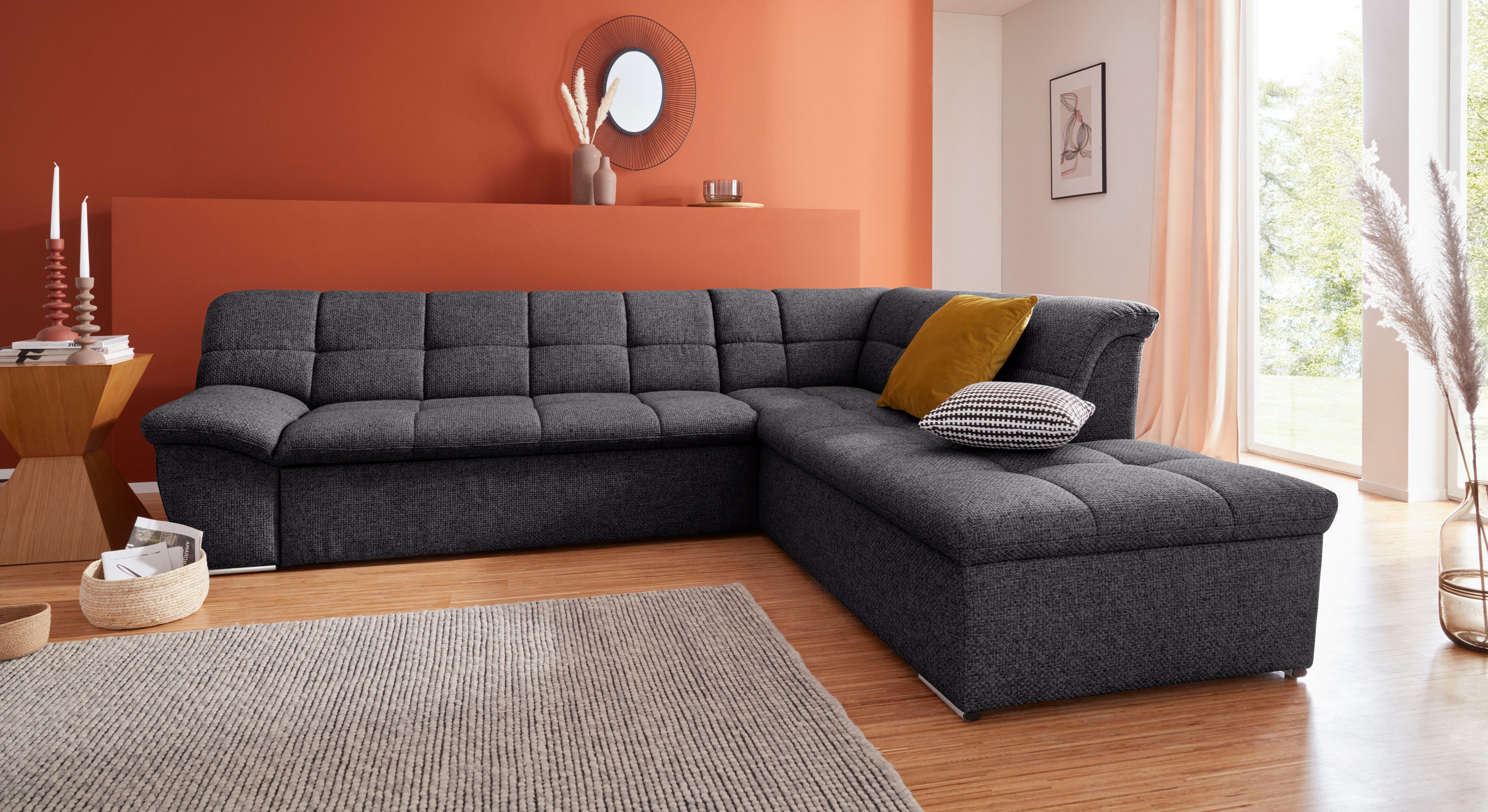 DOMO collection Ecksofa Lagoa, moderne Sitzheftung, bequem und komfortabel, L-Form, wahlweise mit Bettfunktion, frei im Raum stellbar, große Farbvielfalt