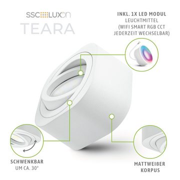 SSC-LUXon Aufbauleuchte TEARA Aufbauleuchte weiss schwenkbar flach mit RGB+ WLAN LED dimmbar, Warmweiß bis Tageslicht