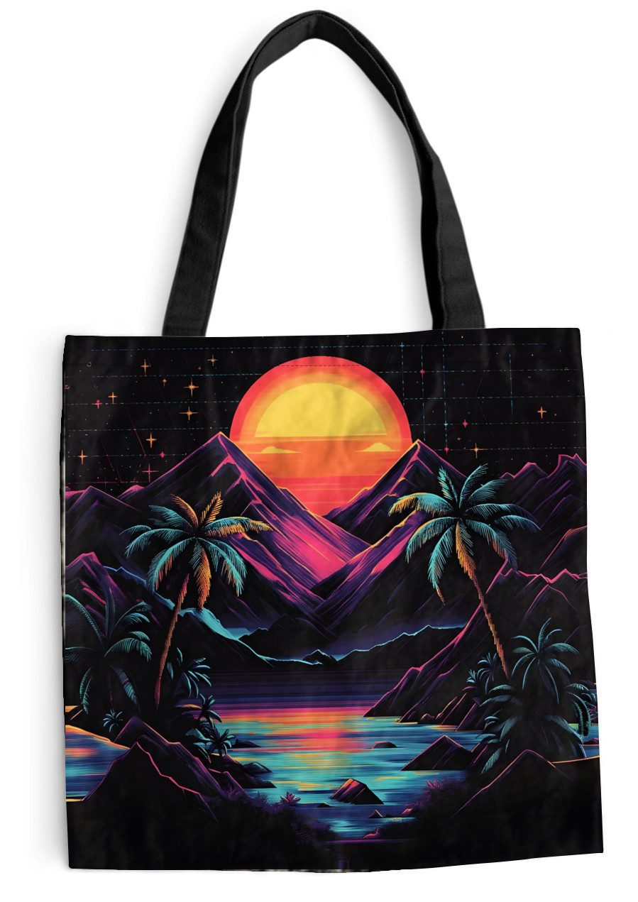 MuchoWow Shopper Palmen - Neonberge - Sternenhimmel - Sonne, Handtasche, Damen und Herren, Schultertasche, Umhängetasche, Tote Bag