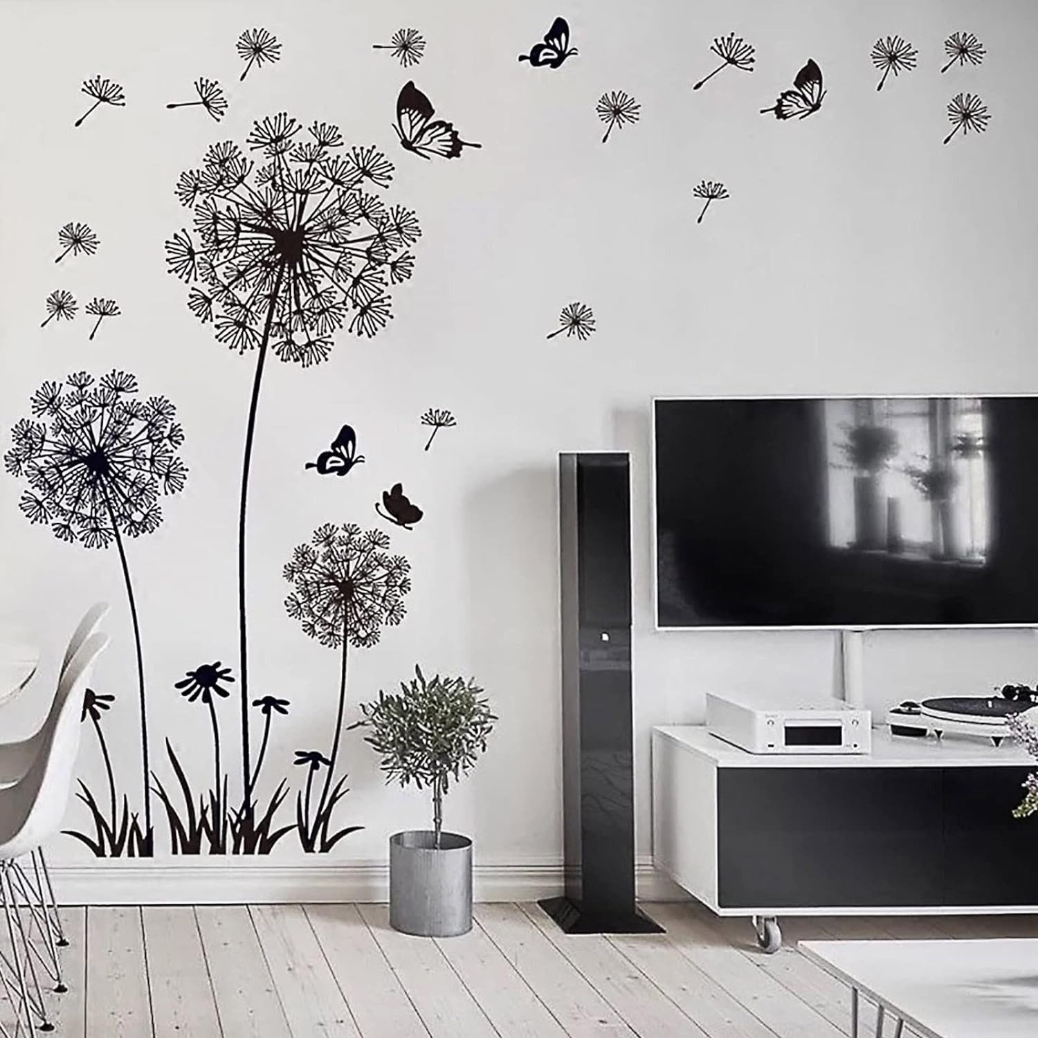 Blusmart Wandtattoo Wandaufkleber Löwenzahn schwarz (Selbstklebend, Botanische Blumen), Künstler: Moderne einfache, Schlafzimmer, Sofa-Hintergrund/Wohnzimmer TV-Dekoration