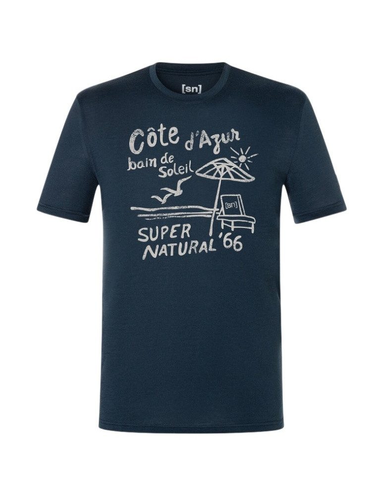 SUPER.NATURAL T-Shirt Wood Cote D'Azur Tee (Merino-Mix) dunkelblau Herren