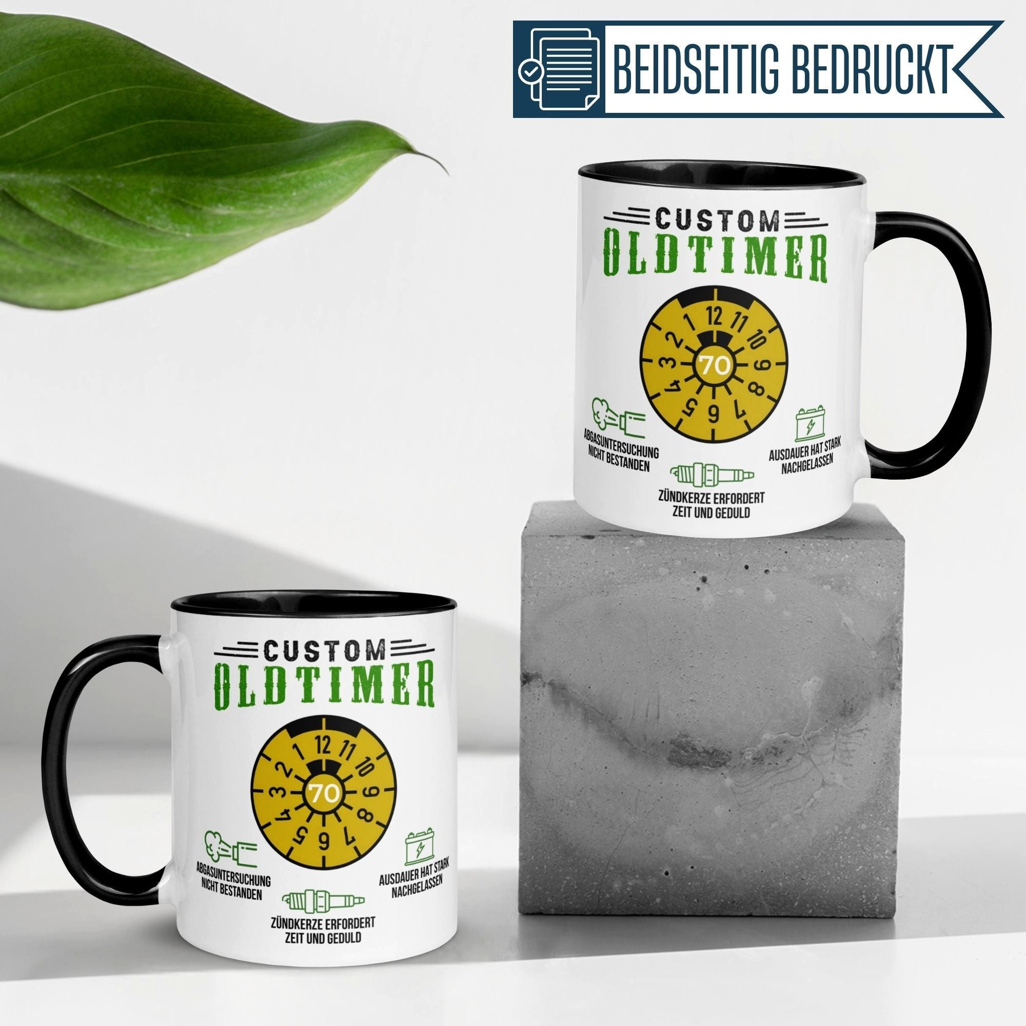 Momentals Tasse 70 Geburtstag Mann – „Custom Oldtimer“ – Geburtstagsgeschenk Männer, Gratis Versand · Links-&Rechtshänder · Spülmaschinenfest