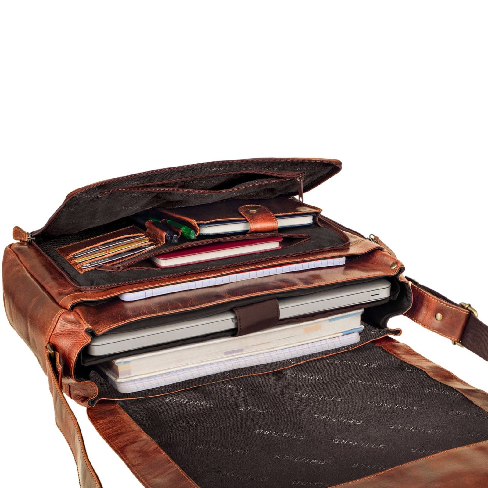 STILORD Laptoptasche "Elias" Echtleder Herren Umhängetasche 15,6 Zoll Businesstasche Leder
