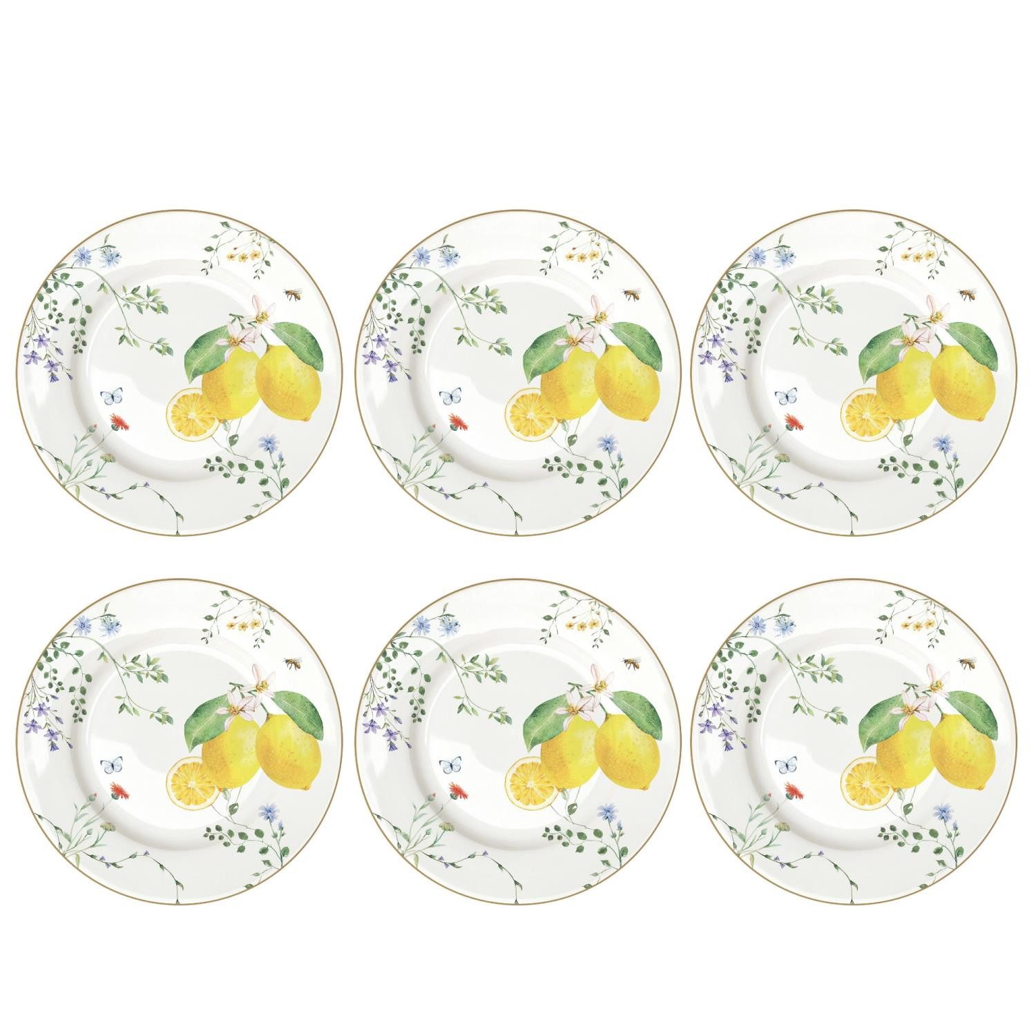 EasyLife Kuchenteller Fleurs et Citrons, Spülmaschinengeeignet, Mehrfarbig, Motiv: Zitronen