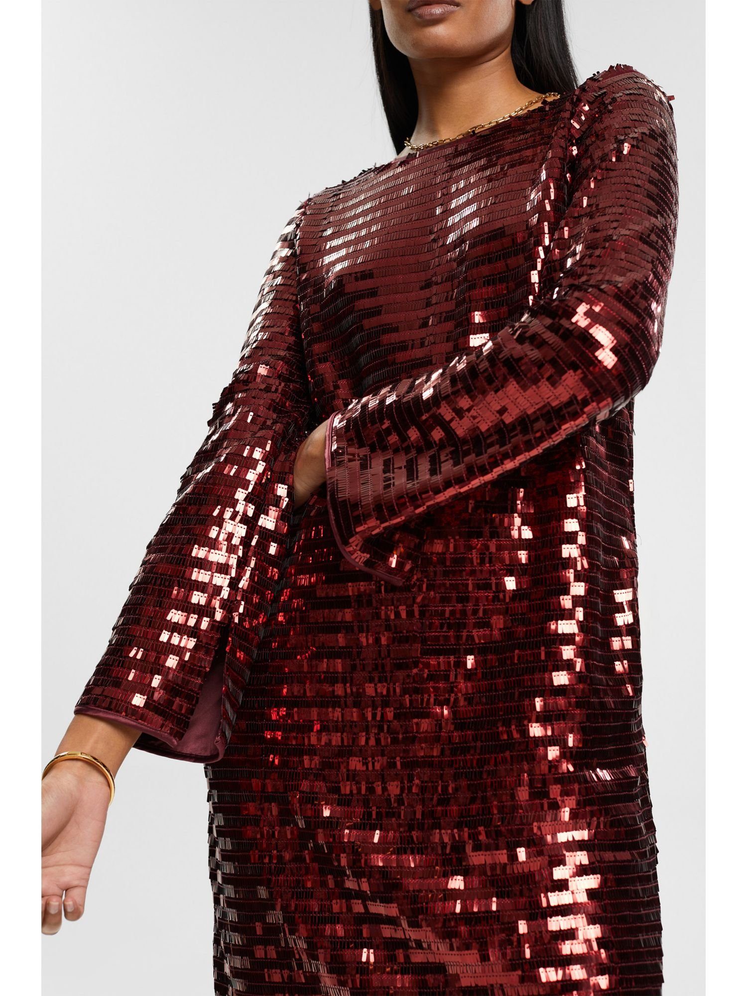 Minikleid RED Kleid Collection Esprit BORDEAUX Pailletten mit