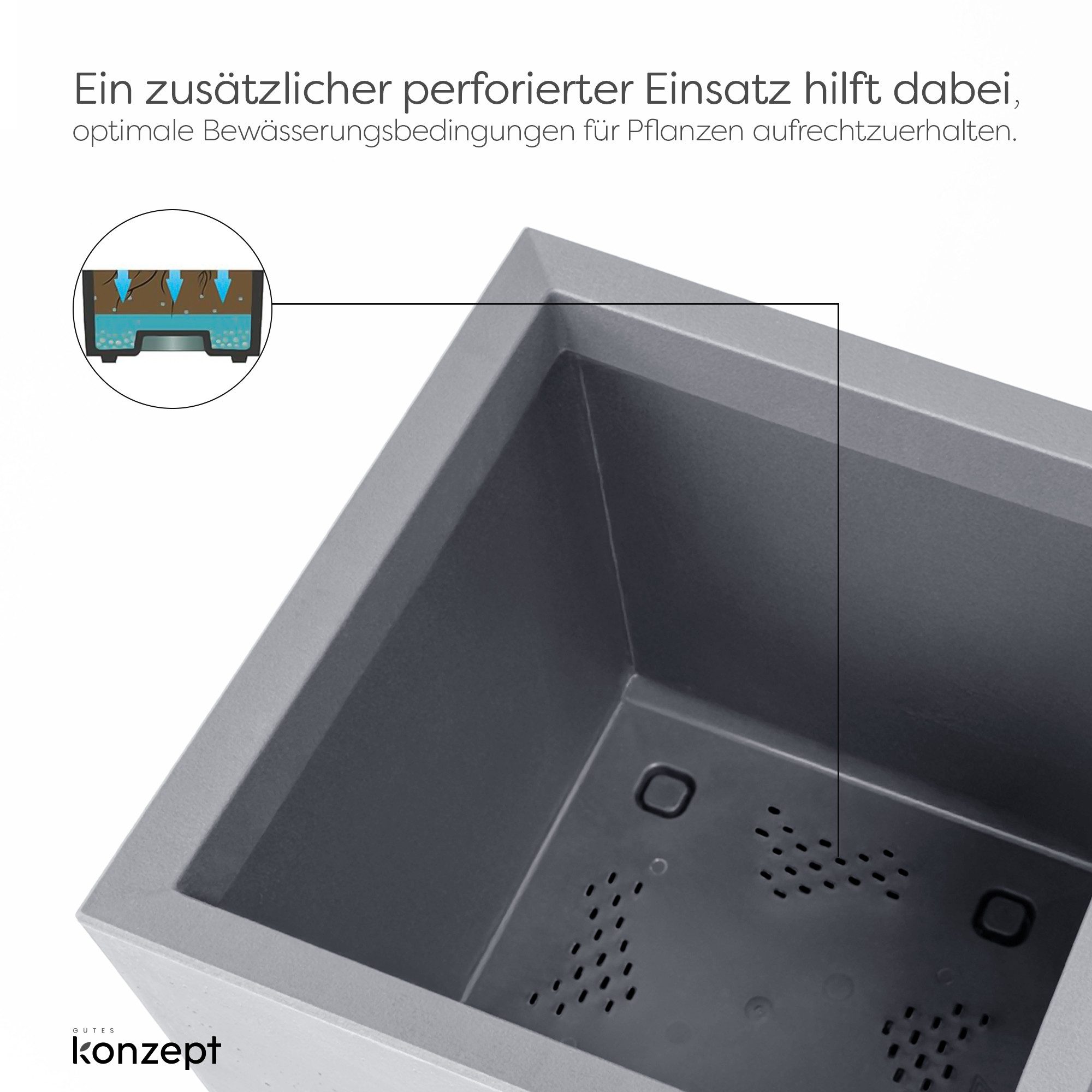 KONZEPT Pflanzkübel Großer auf Rollen, für außen, in Beton-Optik, mobil, recyceltem Material, ideal für Garten, Terrasse und Balkon