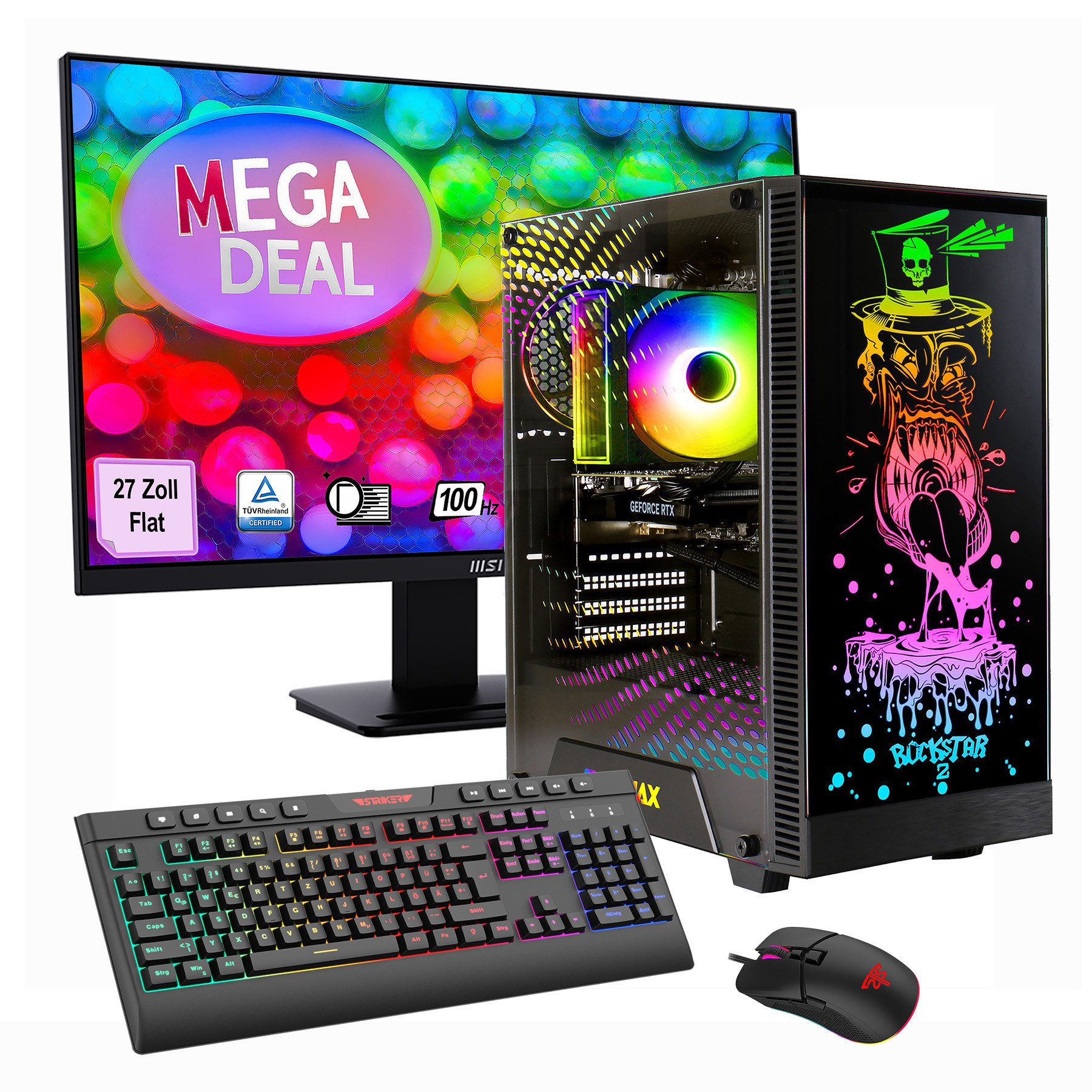 GAMEMAX MegaDeal Rockstar 2763 AMD Ryzen 5 5500 16GB 480GB SSD RTX 5060 Gaming-PC-Komplettsystem (27", AMD Ryzen 5 5500, RTX 5060, 16 GB RAM, 480 GB SSD, Windows 11 + MSI PRO MP273A LED-Monitor, 69cm (27)