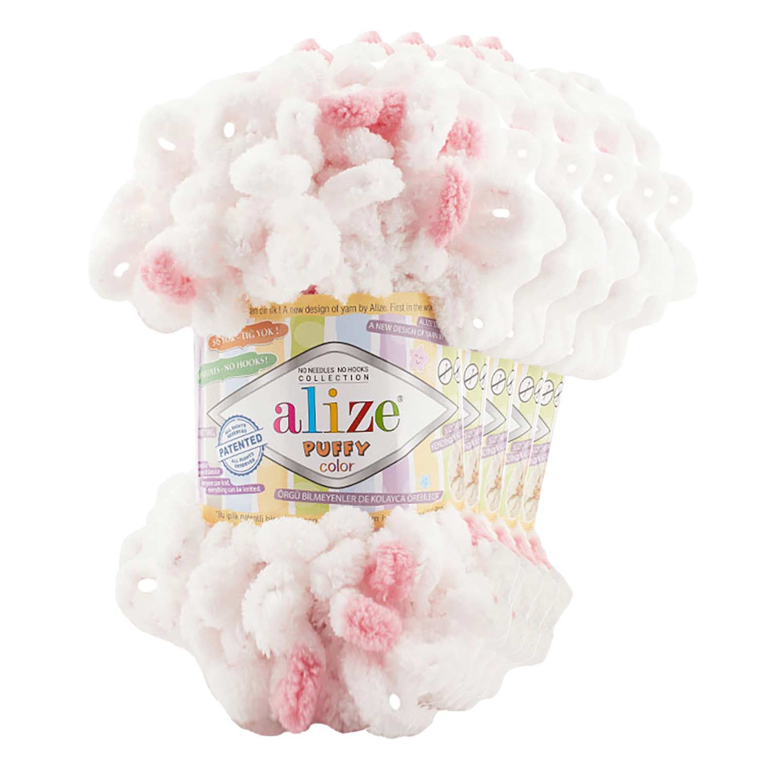 Alize 5 x 100g Strickgarn ALIZE Puffy Color Stricken ohne Nadeln Häkelwolle, 9 m (Sparpaket), 6492