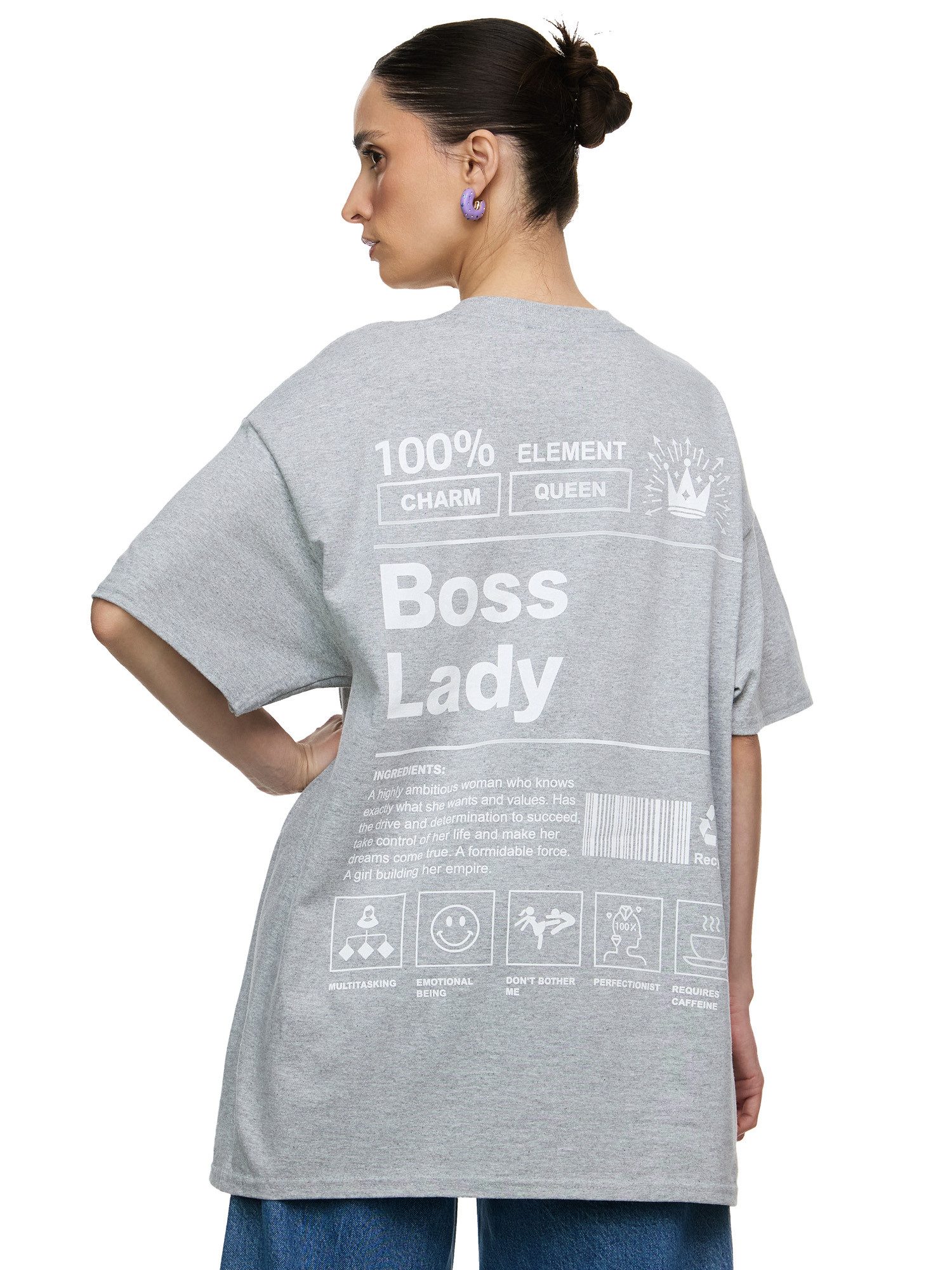 Worldclassca T-Shirt Worldclassca Oversized Print GIRL BOSS T-Shirt lang Sommer Oberteil