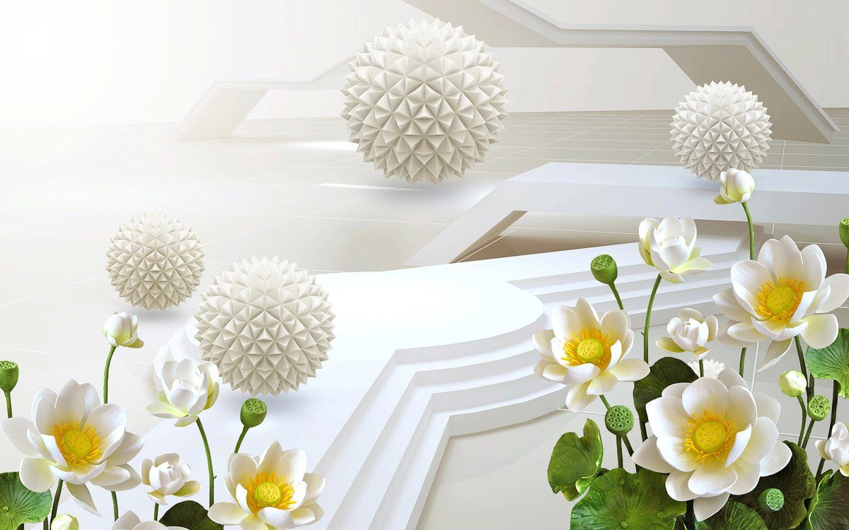 Papermoon Fototapete Abstrakt 3D Effekt mit Blumen