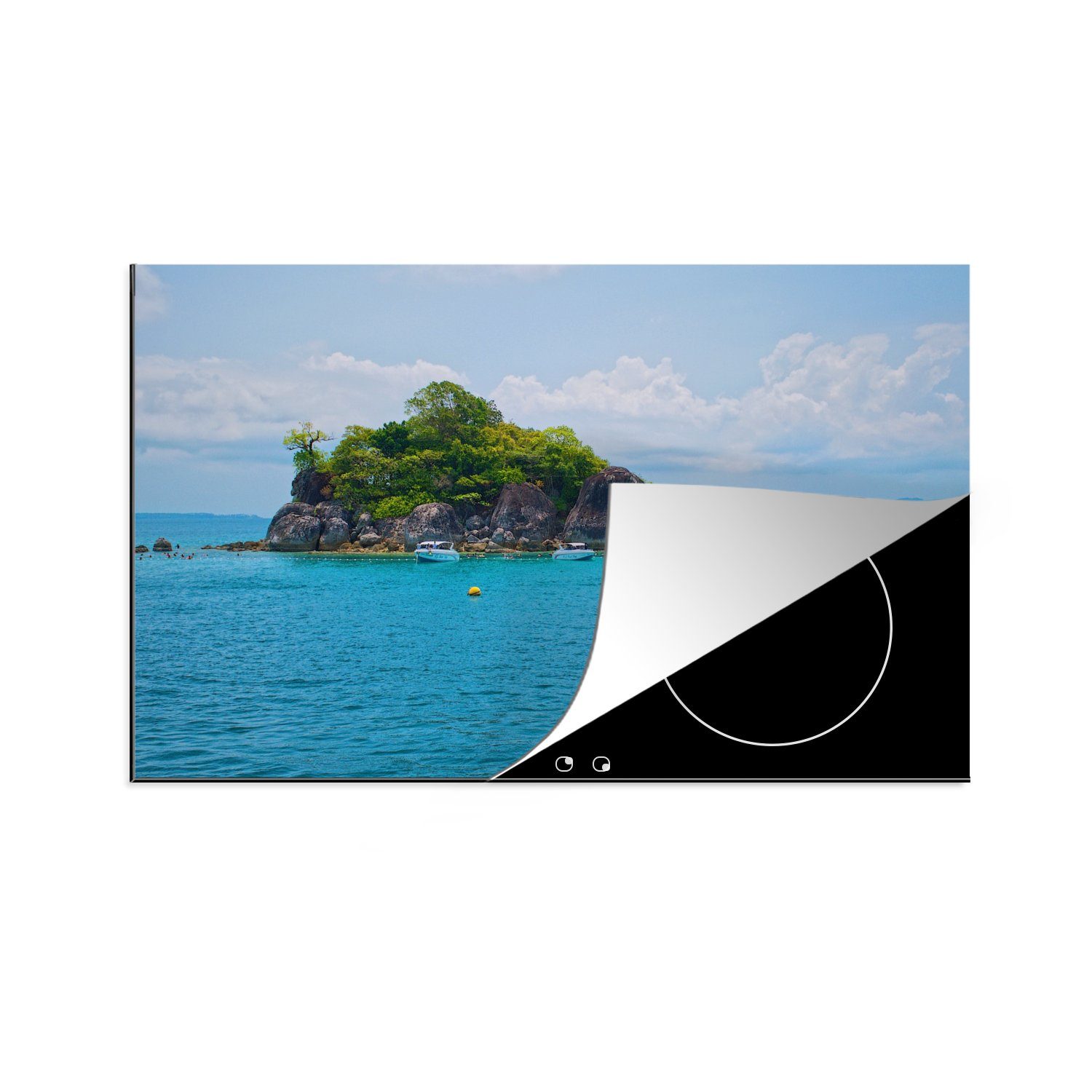 MuchoWow Herdblende-/Abdeckplatte Eine kleine Insel vor der Küste von Ko Chang, Vinyl, (1 tlg), 81x52 cm, Induktionskochfeld Schutz für die küche, Ceranfeldabdeckung