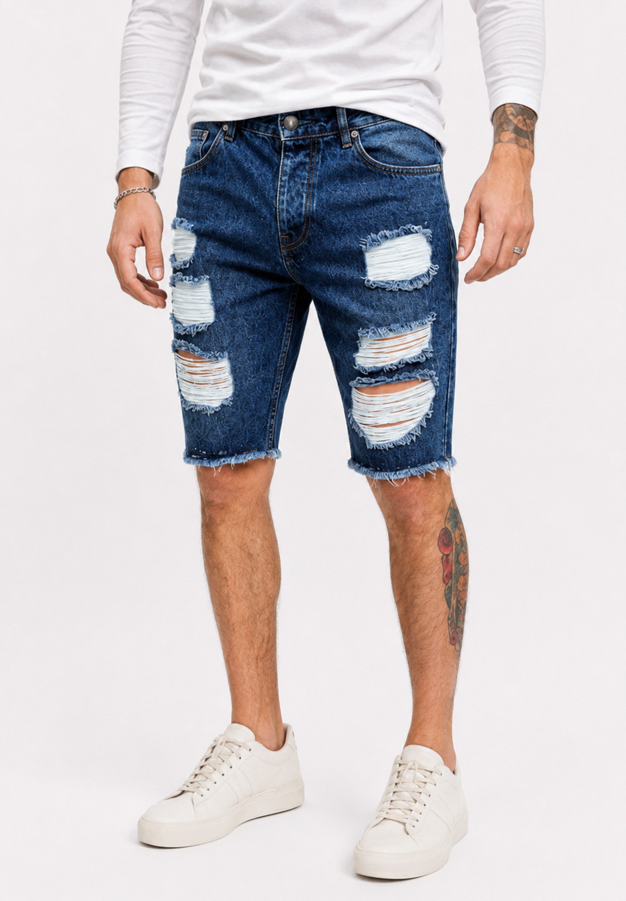behype Jeansshorts im Destroyed Look als Kurze Hose für Herren Sommer-Shorts Bermuda für Männer aus 100% Baumwolle