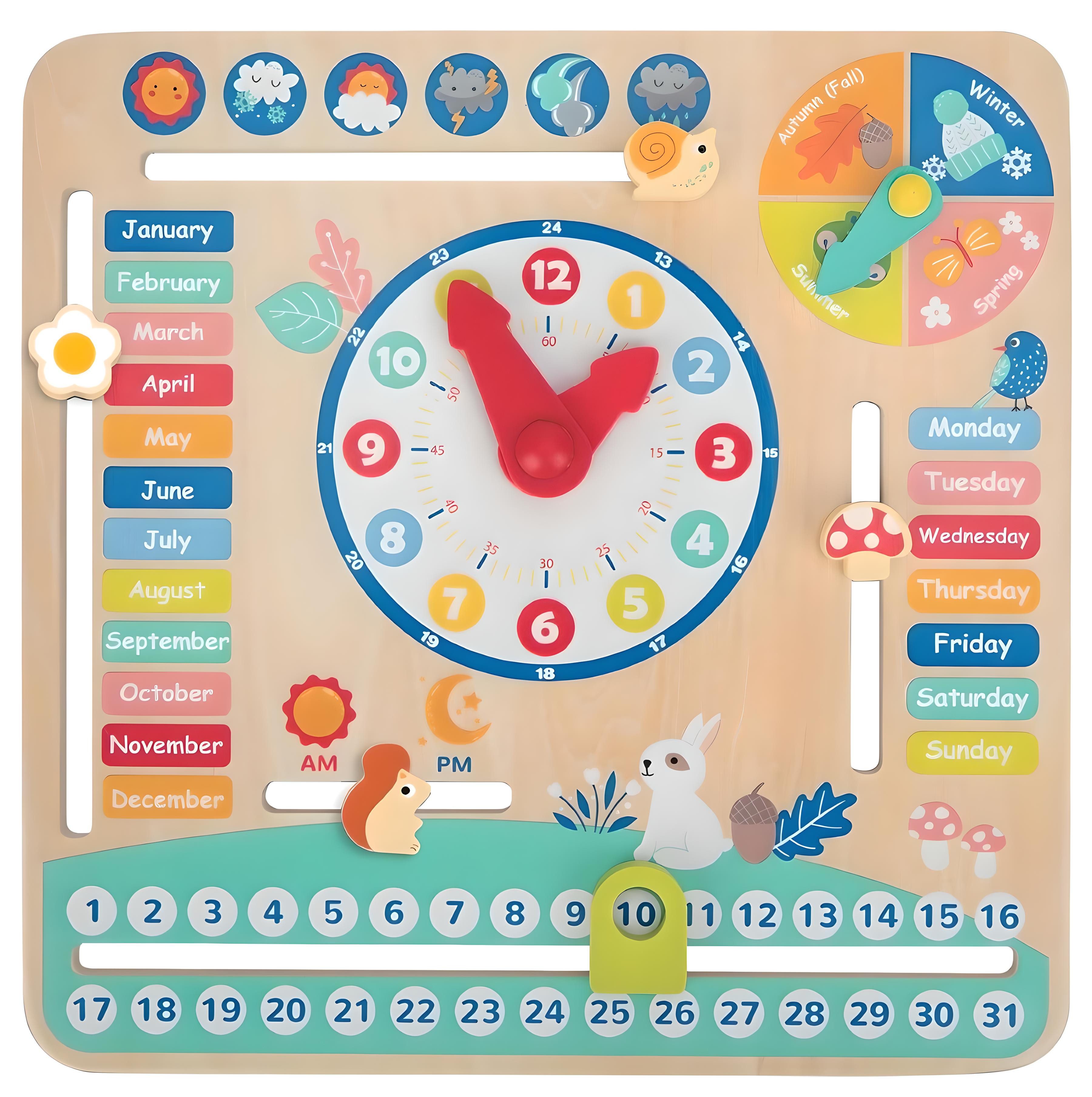 Zayno Greifspielzeug Kalenderuhr "My Calendar" zum Englischlernen (Packung, 1-tlg., Beflügelt die Fantasie deines Kindes), Eignet sich sowohl für Klein- als auch Schulkinder.