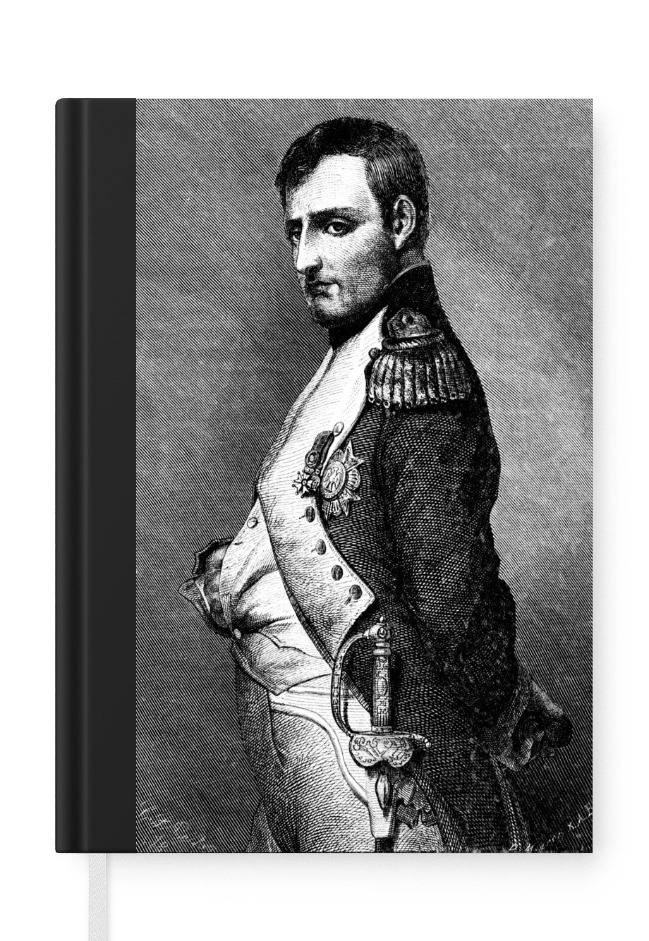 MuchoWow Notizbuch Schwarz-Weiß-Illustration von Napoleon Bonaparte in stolzer Haltung, Journal, Merkzettel, Tagebuch, Notizheft, A5, 98 Seiten, Haushaltsbuch