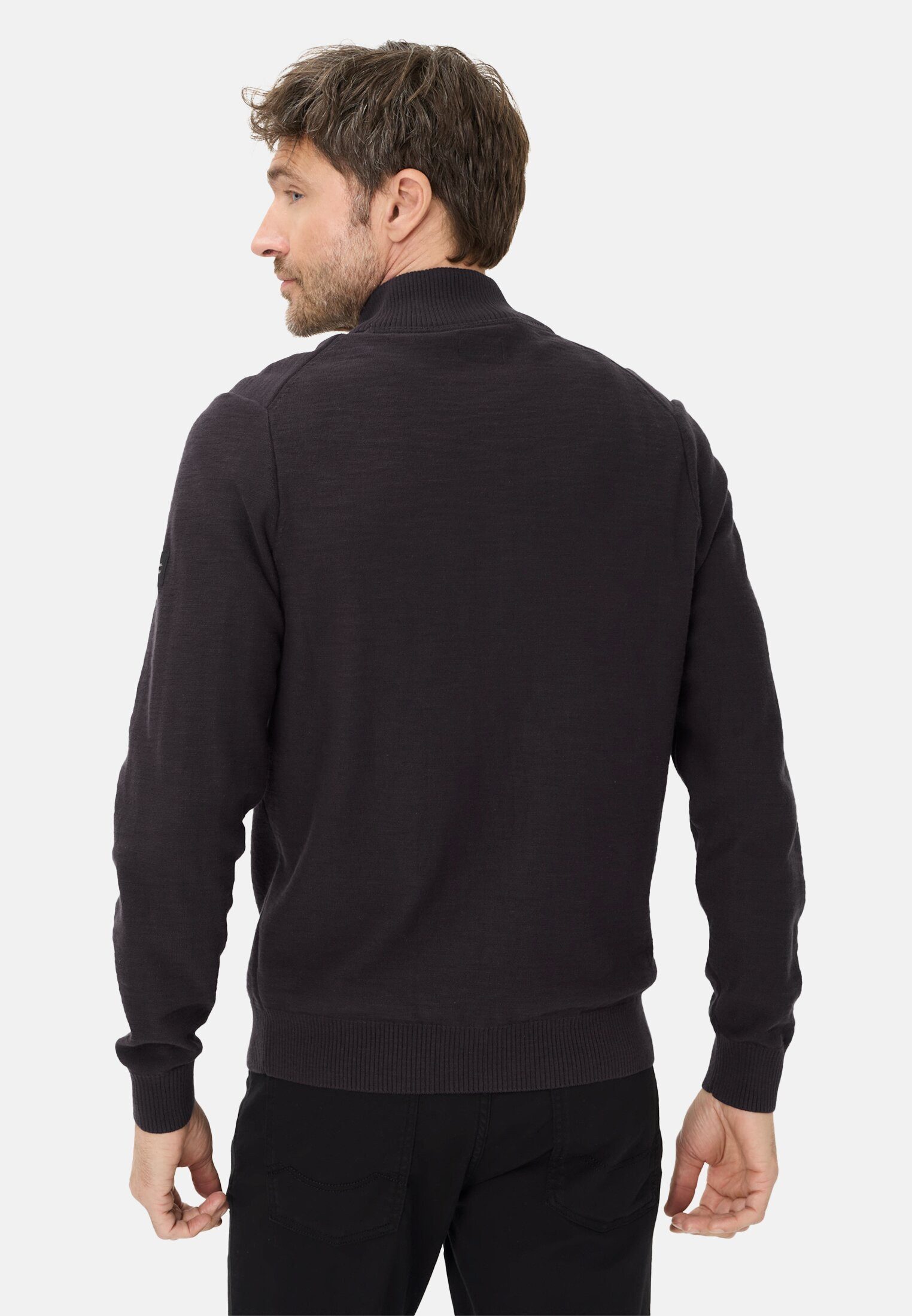 camel active Strickjacke Strickjacke aus reiner Baumwolle Langarm Stehkragen