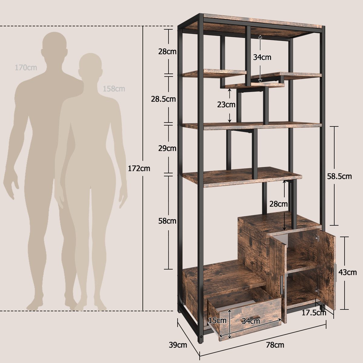 Mihtrov Bücherregal Standregal, Bücherschrank mit LED-Beleuchtung, 1-tlg., günstig online kaufen