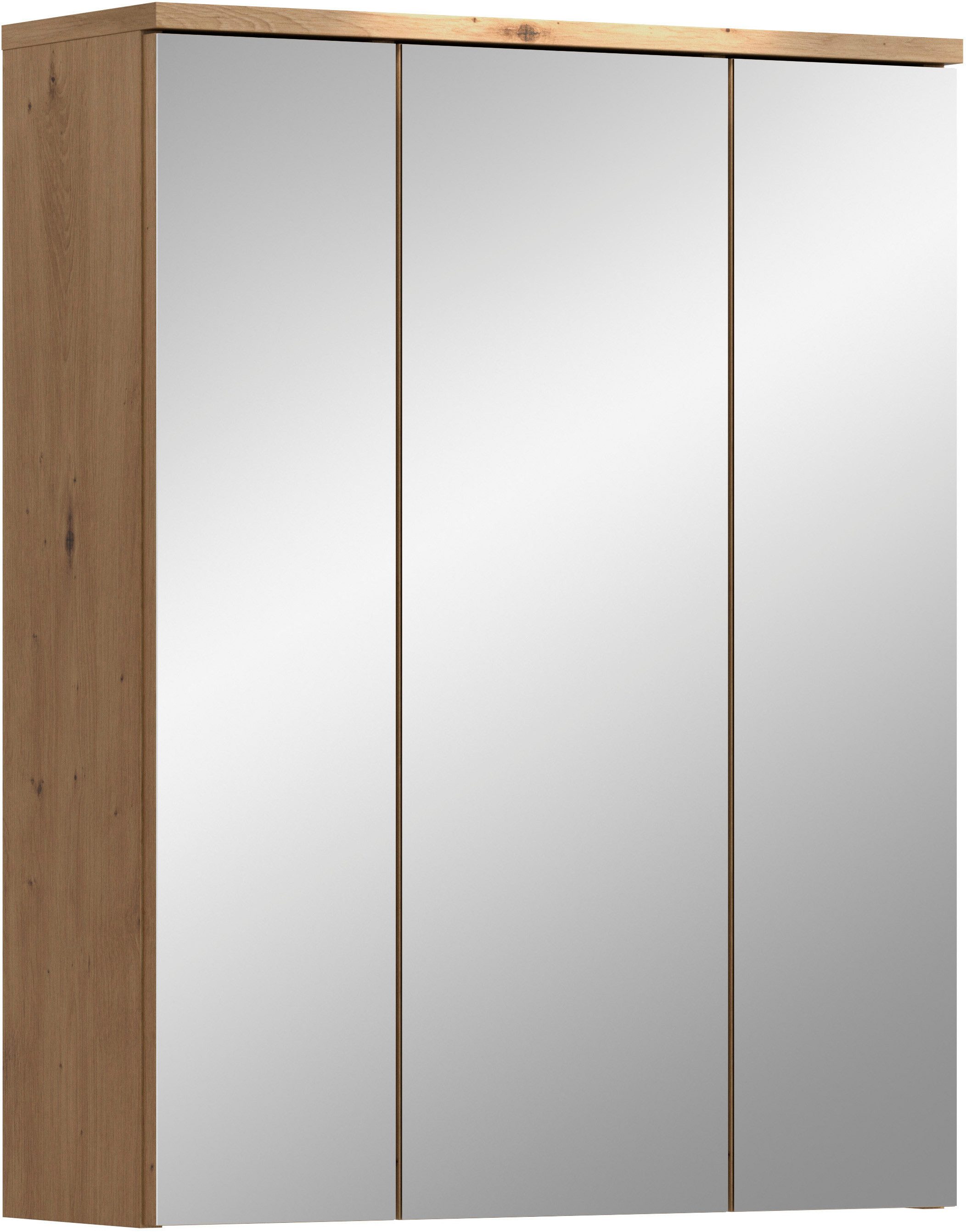 welltime Badezimmerspiegelschrank LUCCA, Breite 60cm, 3 Spiegeltüren, 9 Fächer, 6 Fachböden