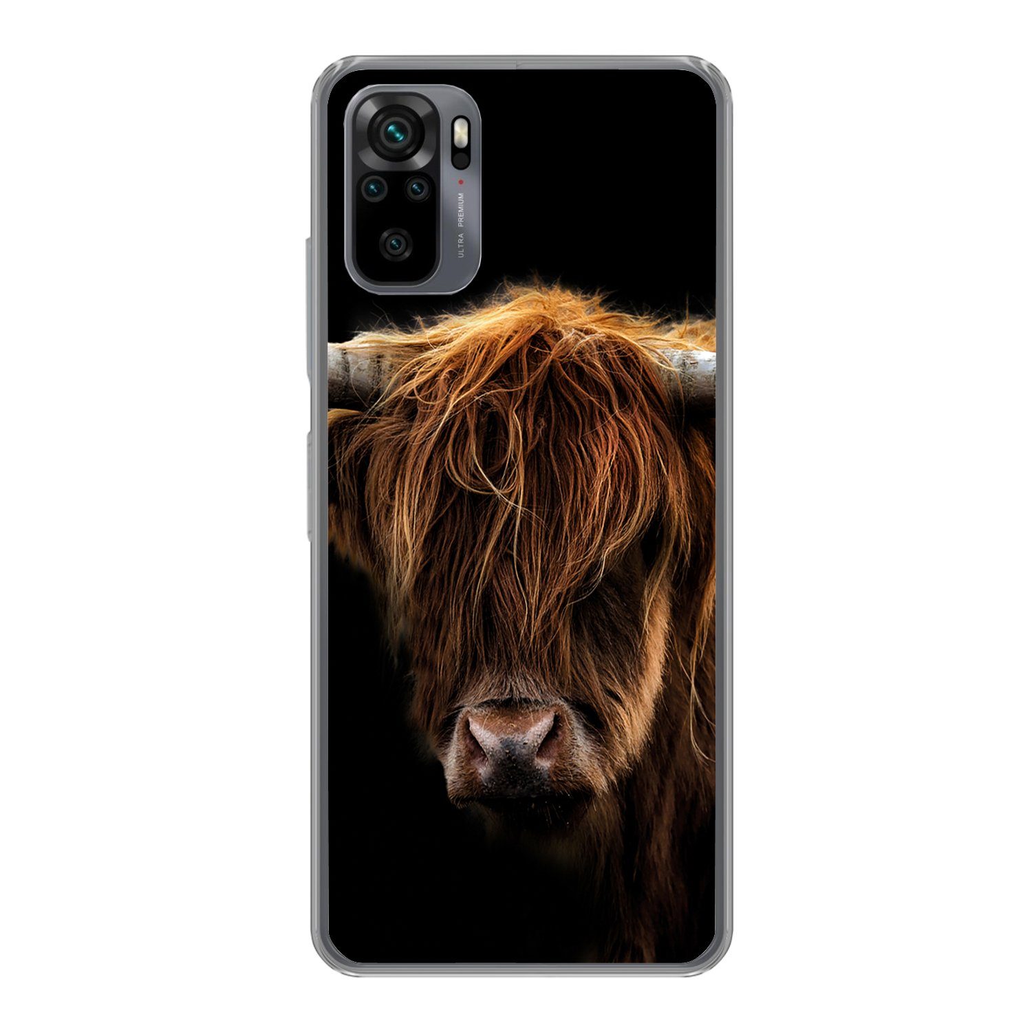 MuchoWow Handyhülle für Xiaomi Redmi Note 10S Schottischer Highlander - Hörner - Schwarz -, Phone Case, Silikon, Schutzhülle Dünn