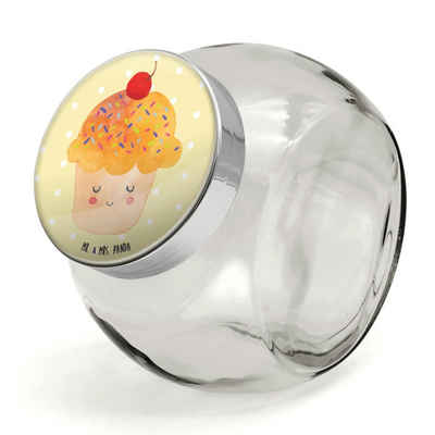 Mr. & Mrs. Panda Vorratsglas XL 2000ml Cupcake - Gelb Pastell - Geschenk, Tiermotive, Aufbewahrung, Premium Glas, (1-tlg), Hochwertiger Druck