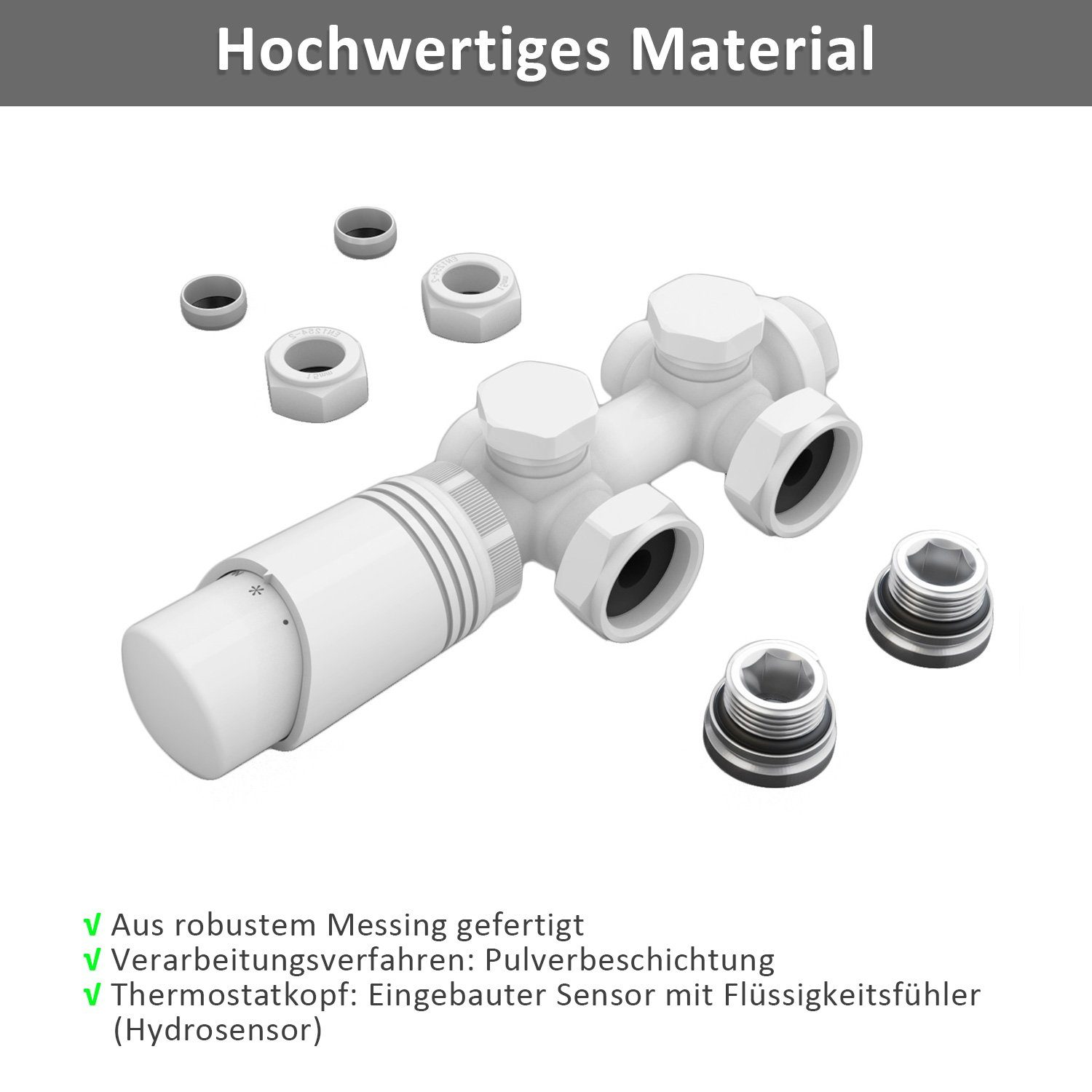 ELEGANT Heizkörperthermostat Multiblock Set für Heizkörper 50mm G 1/2", mit Thermostatkopf, 50mm G 1/2" – Bild 3 von 5