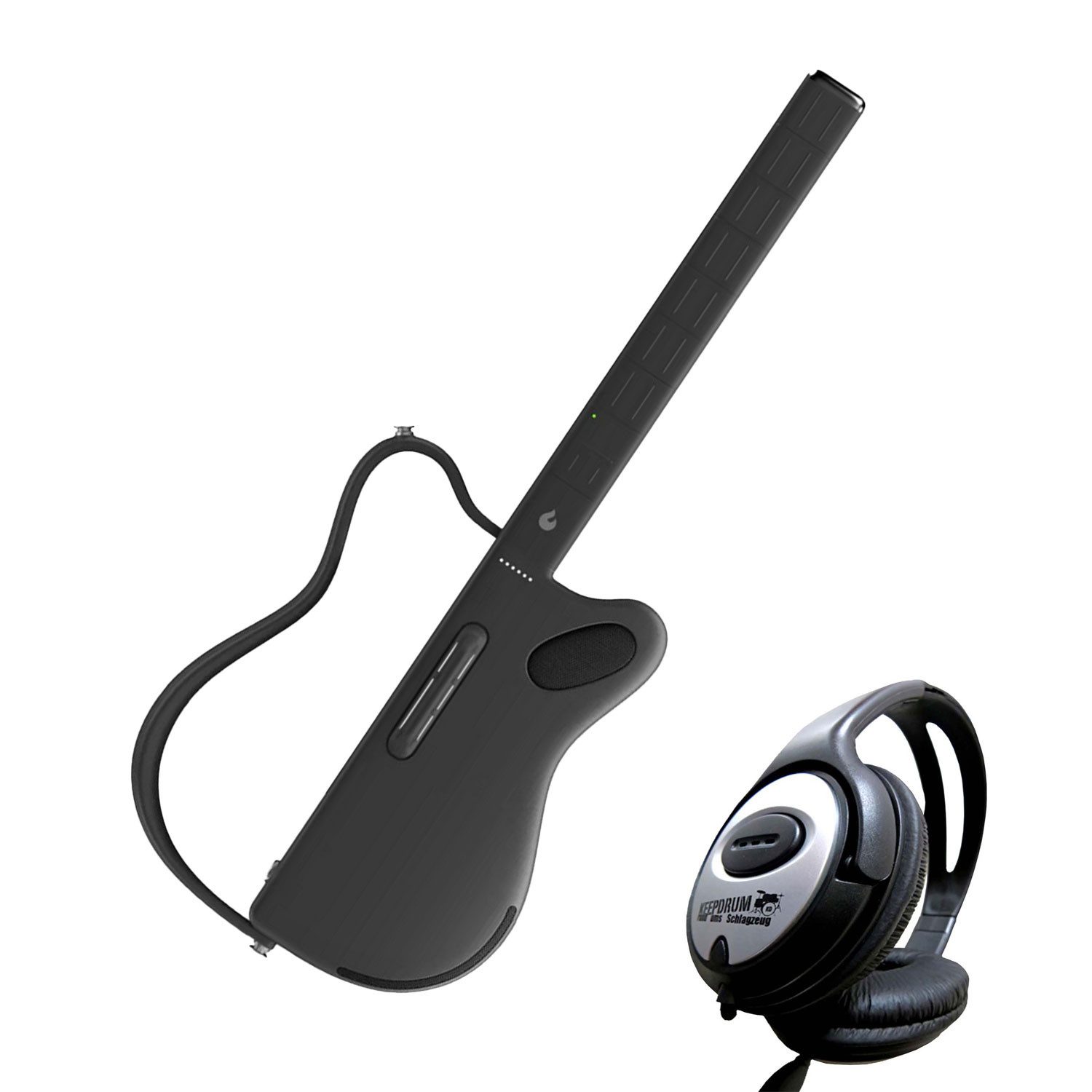 Lava Music Westerngitarre Lava Music Gitarre Genie Smart-Gitarre Schwarz mit Kopfhörer, Vorteils-Set mit Kopfhörer, 6.35 mm Klinke, 3.5 mm Klinke, USB Type-C, 1-St., Smart-Gitarre