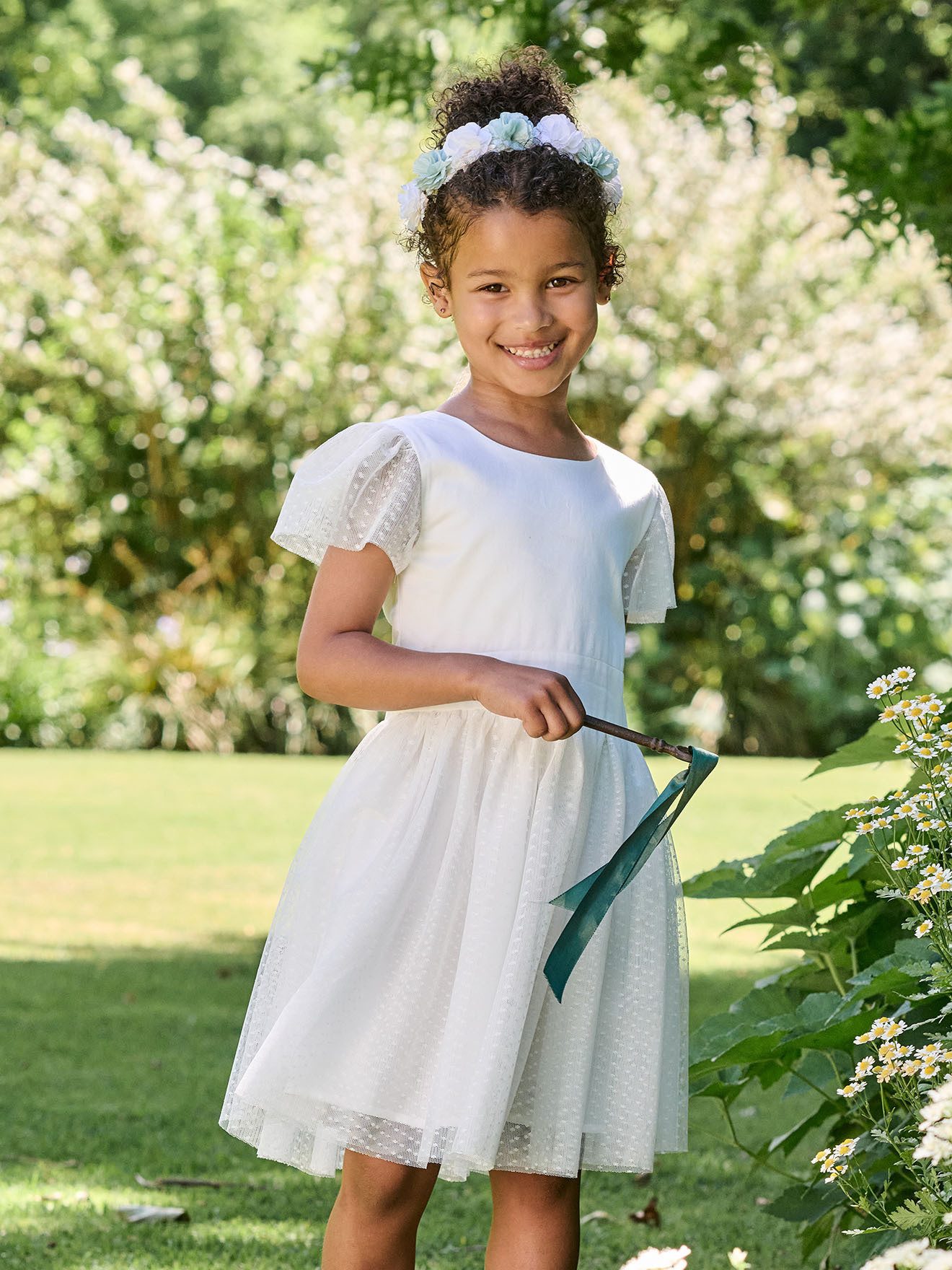 vertbaudet Minikleid Mädchen Festkleid mit Plumetis-Tüll und Schleife – Bild 4 von 5