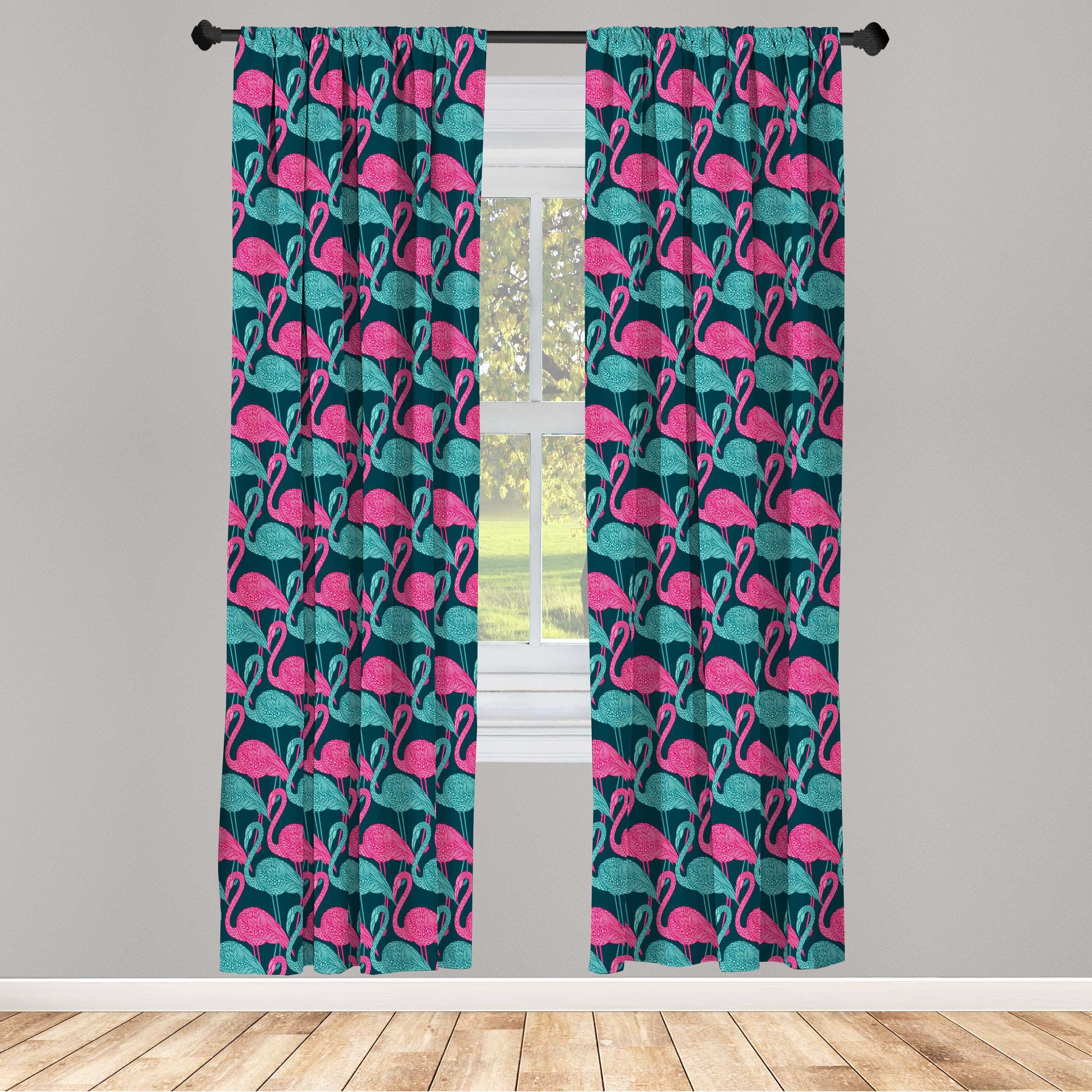 Flamingo für Dekor, Vogel Exotischer Bicolor Vorhang Microfaser, Gardine Schlafzimmer Abakuhaus, Wohnzimmer