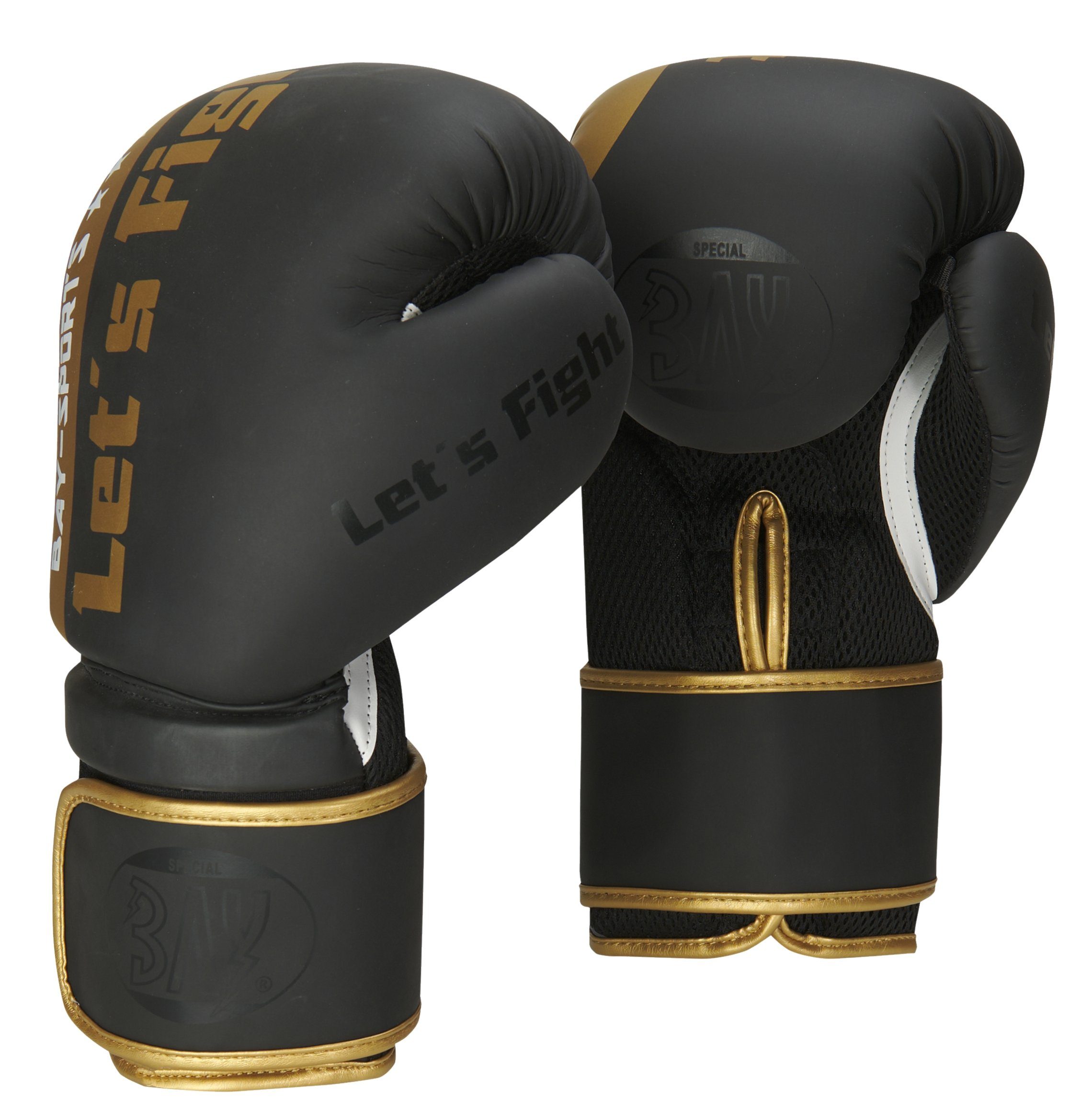 BAY-Sports Boxhandschuhe Box-Handschuhe Kickboxe Fight Boxen gold Lets Mesh