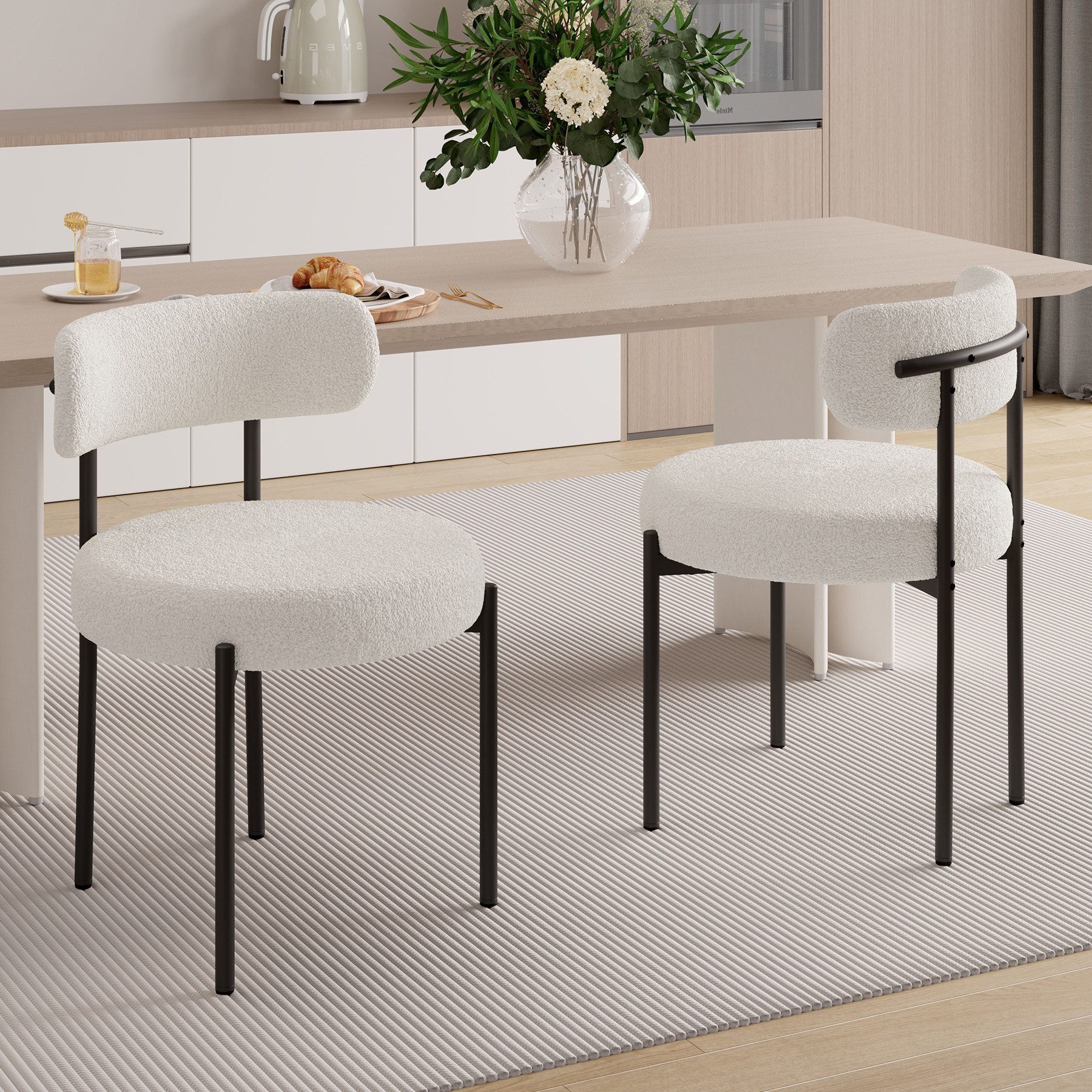 HawthyHome Esszimmerstuhl Teddy Stoff Runde Boucle Stühle Polsterstuhl mit günstig online kaufen