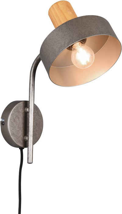 TRIO Leuchten Wandleuchte »GAYA Vintage Wandlampe mit FlexConnect Anschluss«, für Stecker oder Fest-Anschluss, mit Schnurschalter, innen, Holz naturbelassen, Leuchtmittel frei wählbar
