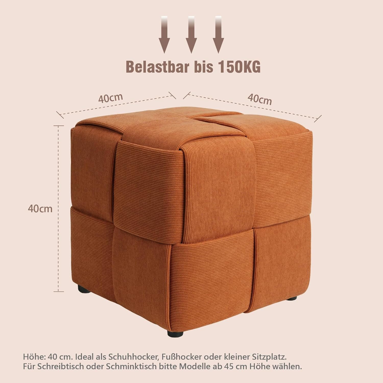 Zedelmaier Sitzhocker Würfel Cord, Sitzcube Ottoman, Fußhocker aus Cordstoff