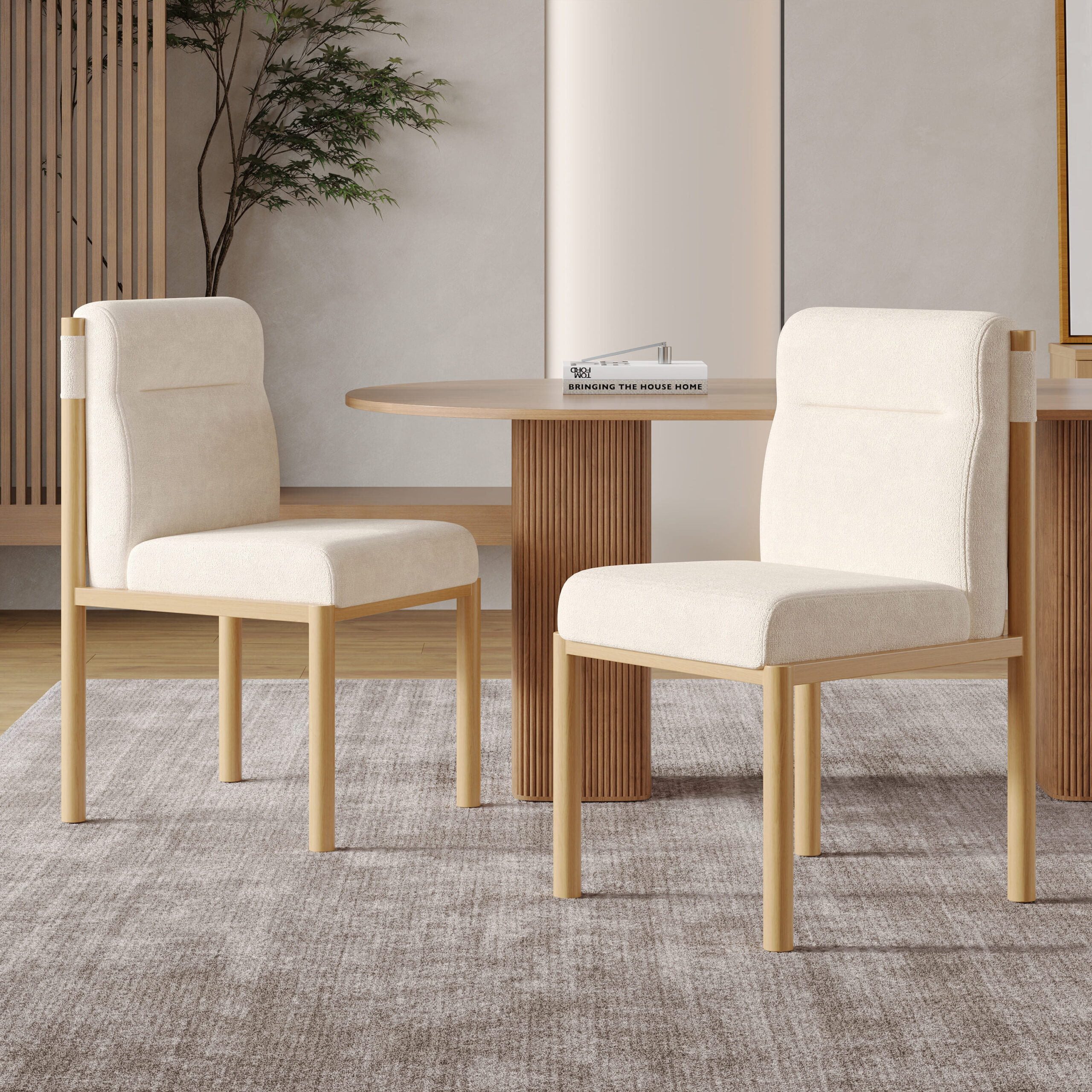LIVIHOME Esszimmerstuhl Nora (Set, 2 St), mit Sherpa-Bezug, dicker Polsterung und Gestell in Eichenholz-Optik