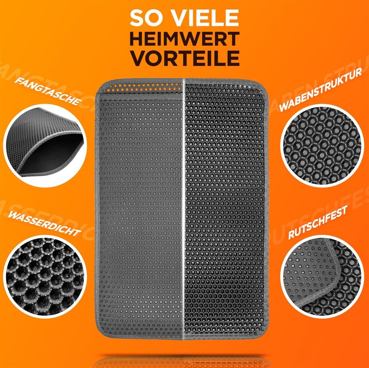 HEIMWERT Katzentoilette Katzenstreu Matte Katzenstreumatte - 76x61cm, Wasserdichter Premium Vorleger für die Katzentoilette