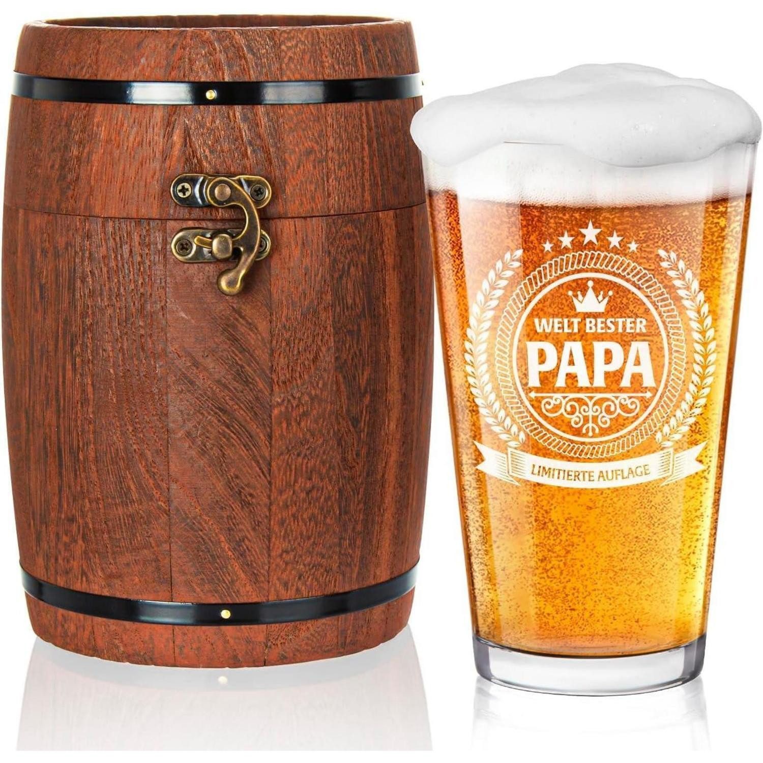 LuxusKollektion Bierglas Papa Bierglas Geschenk in Fassbox Premium 480 ml, Glas