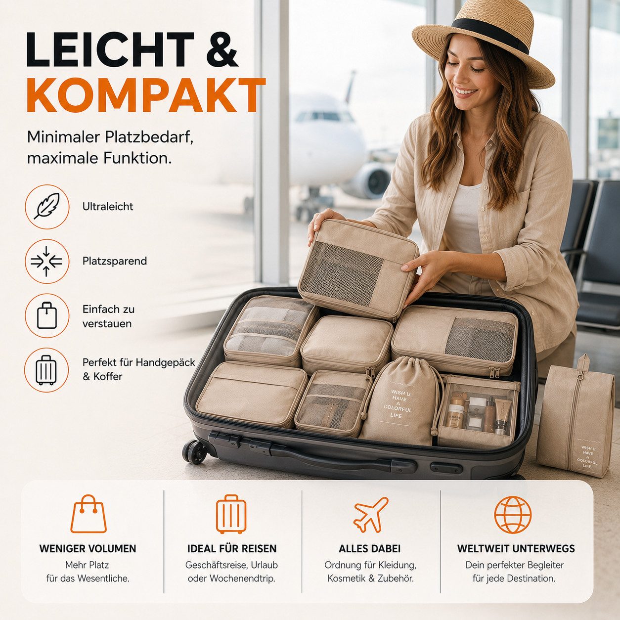 Travelfreund® Kofferorganizer 8-teiliges Kofferorganizer-Set mit Packtaschen und Kosmetiktasche (Set, 8-tlg., 8x Packtaschen), Faltbar / Verstaubar / Wasserabwe – Bild 4 von 5