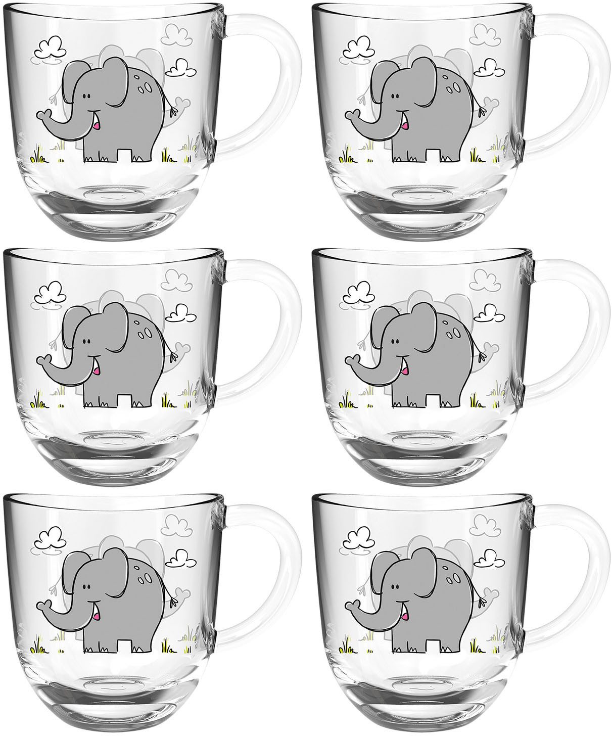 LEONARDO Tasse BAMBINI Elefant 6er-Set, 6-tlg., Glas, 280 ml, 6-teilig