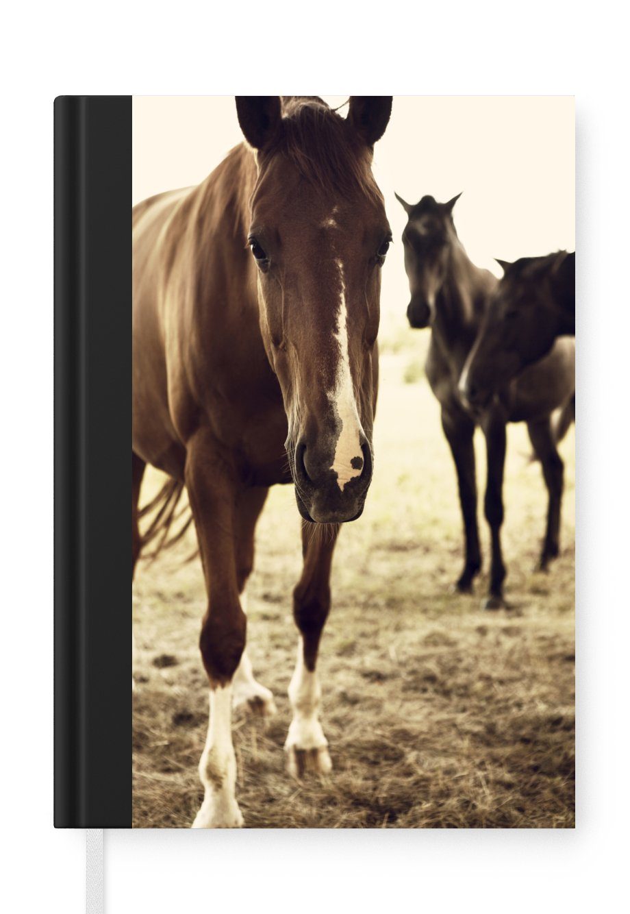 MuchoWow Notizbuch Pferde Sepia-Fotodruck, Journal, Merkzettel, Tagebuch, Notizheft, A5, 98 Seiten, Haushaltsbuch